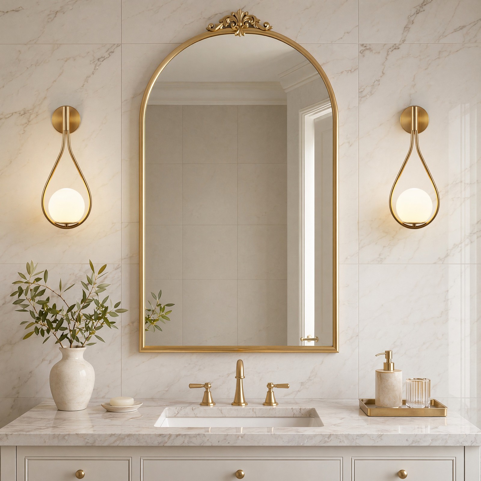 2 Pack 19» Wall LED Light Indoor Gold Modern White Globe Glass Sconce Fixture