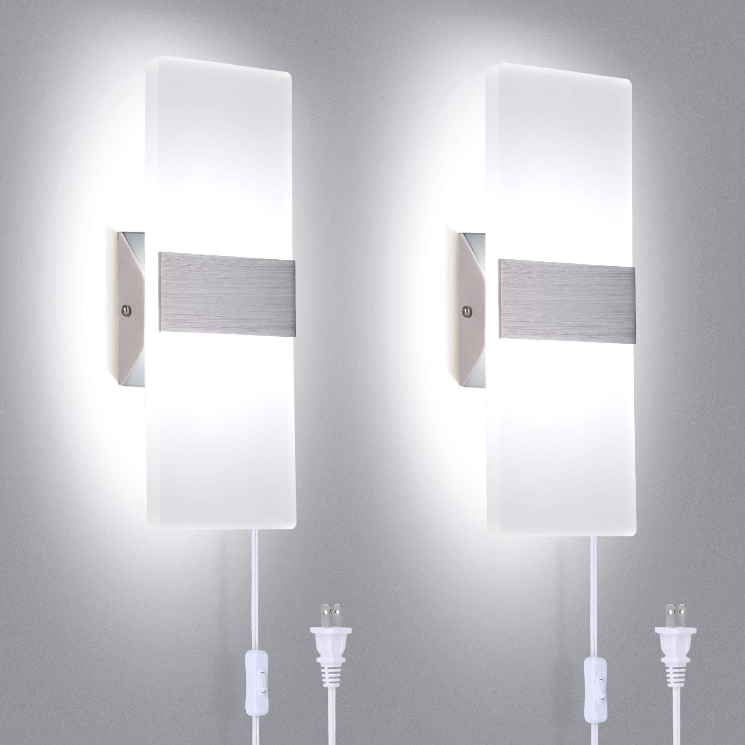 TRLIFE Modern Wall Sconces Set of 2, Wall Sconce Plug in 12W LED 6000K Cool Whit