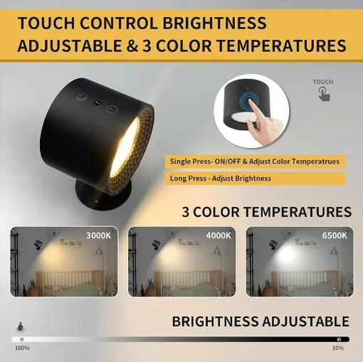 LED Double Head Wall Lamp USB Rechargeable Touch Remote Rotatable