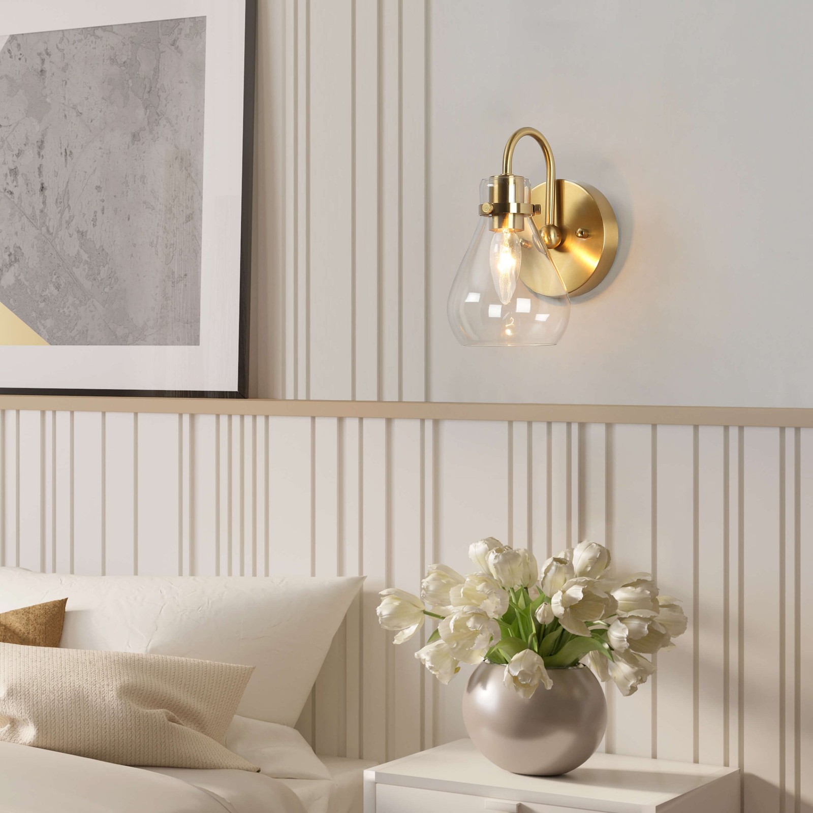 Uolfin Modern Clear Glass Thimbe 1-Light Brass Wall Sconce # A04777W1
