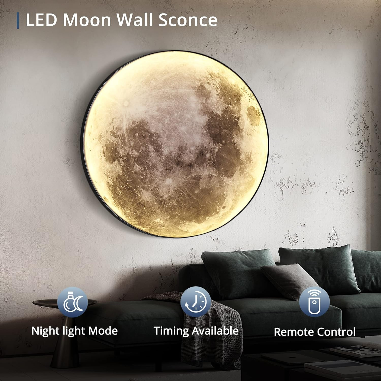 Dimmable Moon Wall Light 31.5 Inch Wall Lights with Remote Control Plug-In Moder