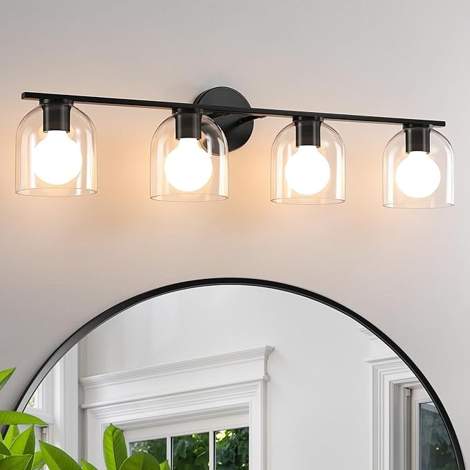 Matte Black 4-Light 32.3 Inch Vanity Light with Clear Glass Shades