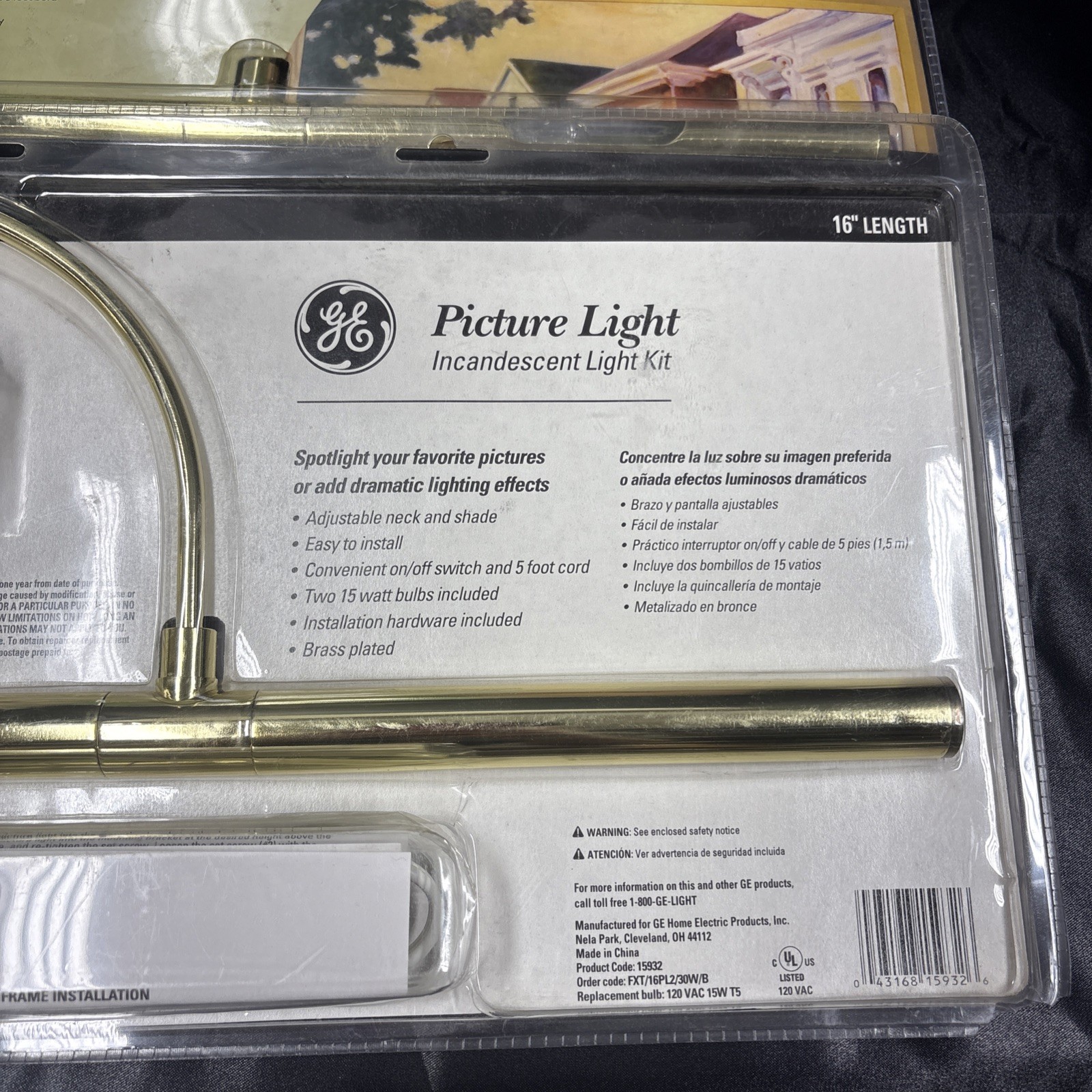 GE 16in Brass Picture Light T5 15W 120V Corded Adjustable Wall lot of 3