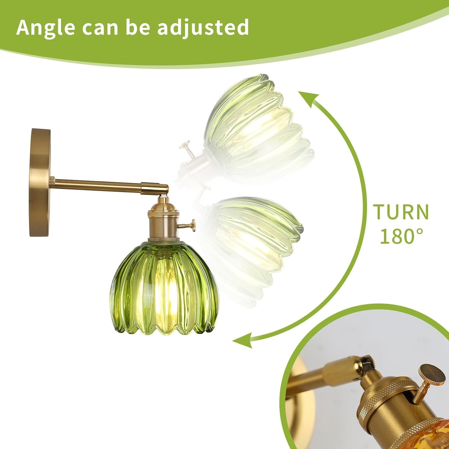 Vintage Green Wall Sconces Set of 2 with Adjustable Tulip Glass Shade