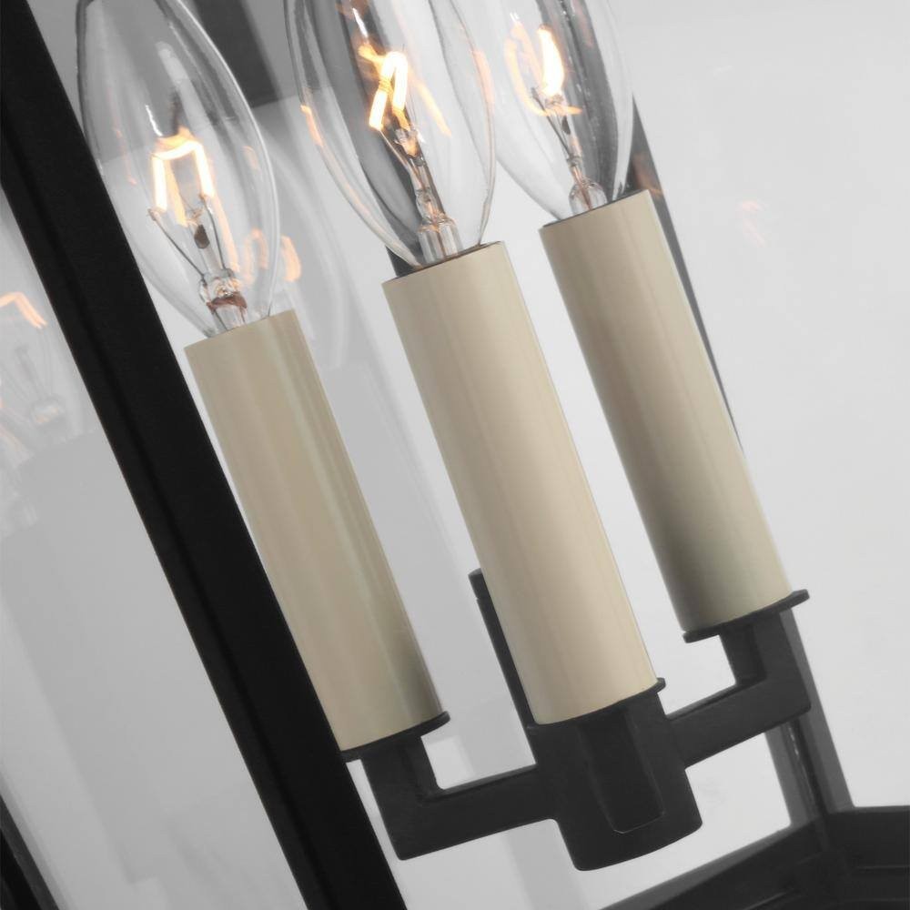 Warren 10.625 in. Medium 3-Light Textured Black Outdoor Wall Mount Lantern with