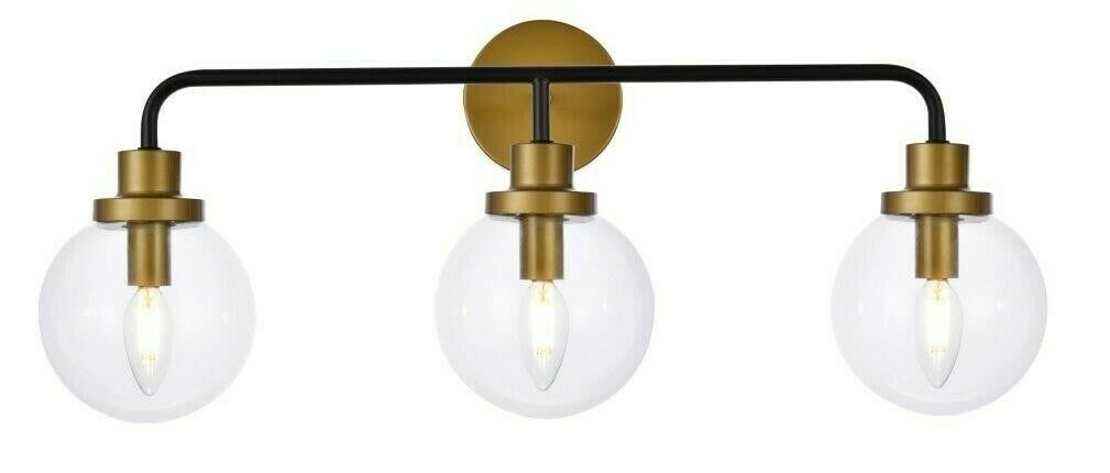 Dining Room Bedroom or Bathroom Black and Brass Wall Sconce Glass Shades 27″