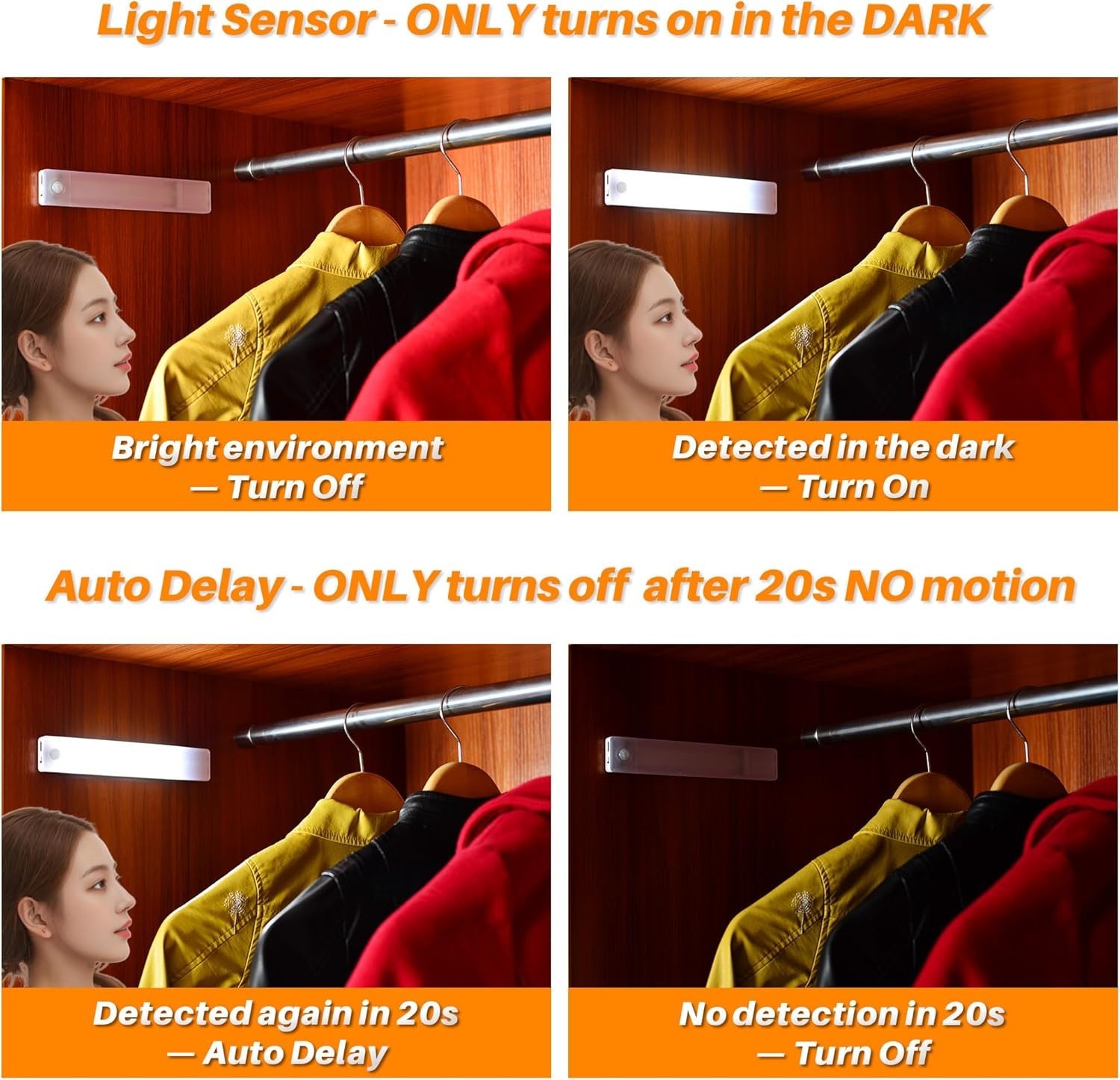 2 Pack 8-Inch Magnetic Rechargeable Motion Sensor LED Lights for Everyday Use