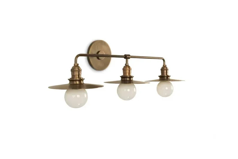 Vintage Brass 3-Light Wall Sconce, Mid Century Industrial Vanity Lamp