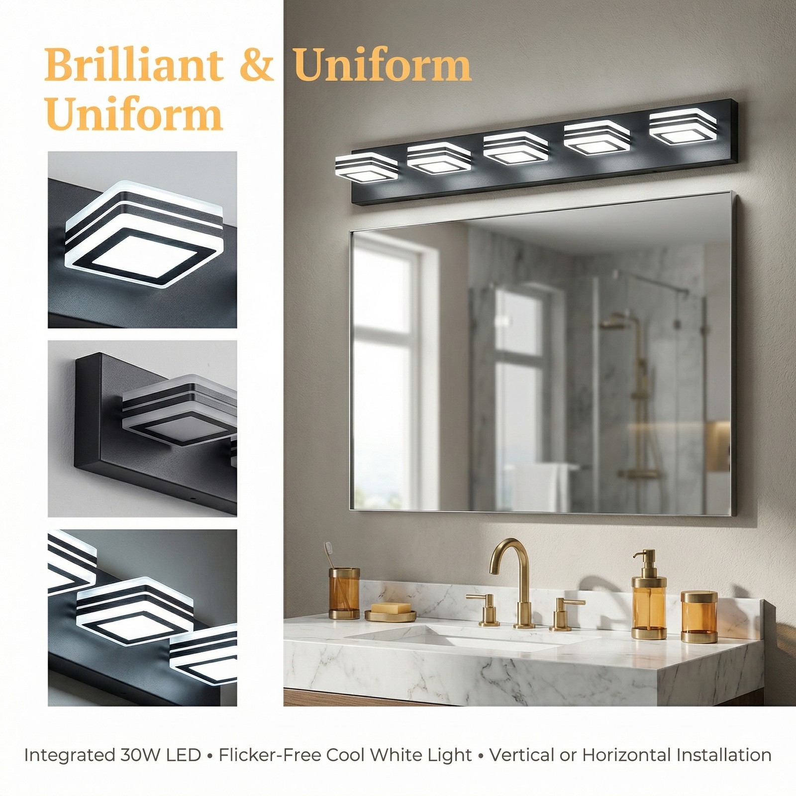 Arlgsite LED Modern Bathroom Vanity Light Fixtures (5-Light,32-Inch) Matte Black