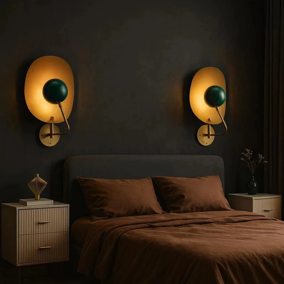 Modern Green Wall Sconce Mid Century Light Brass Dome Wall Lamp Unique Fixture