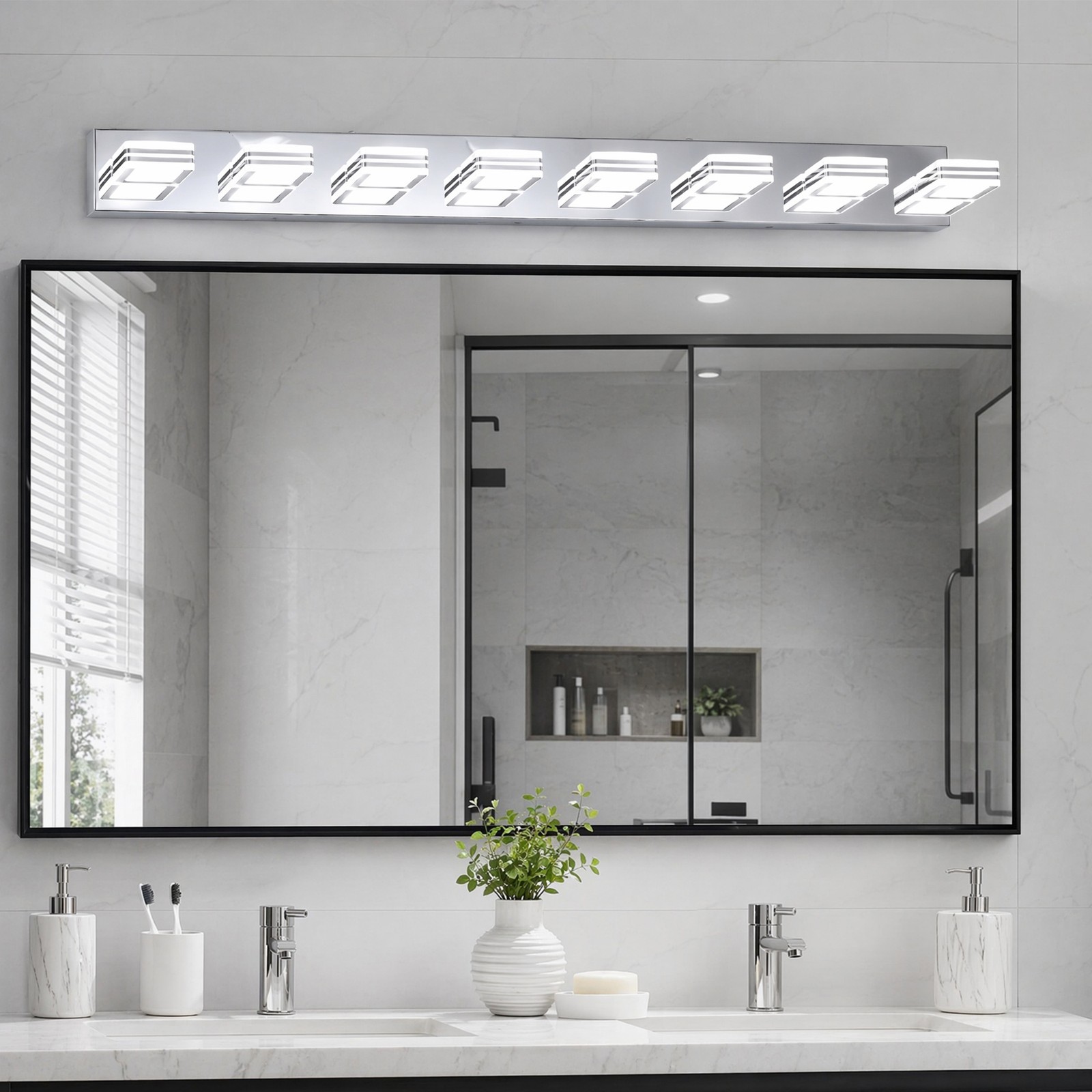 52 Inch LED Vanity Light Bathroom Mirror 8-Light Wall Lamp Chrome Sconce Fixture