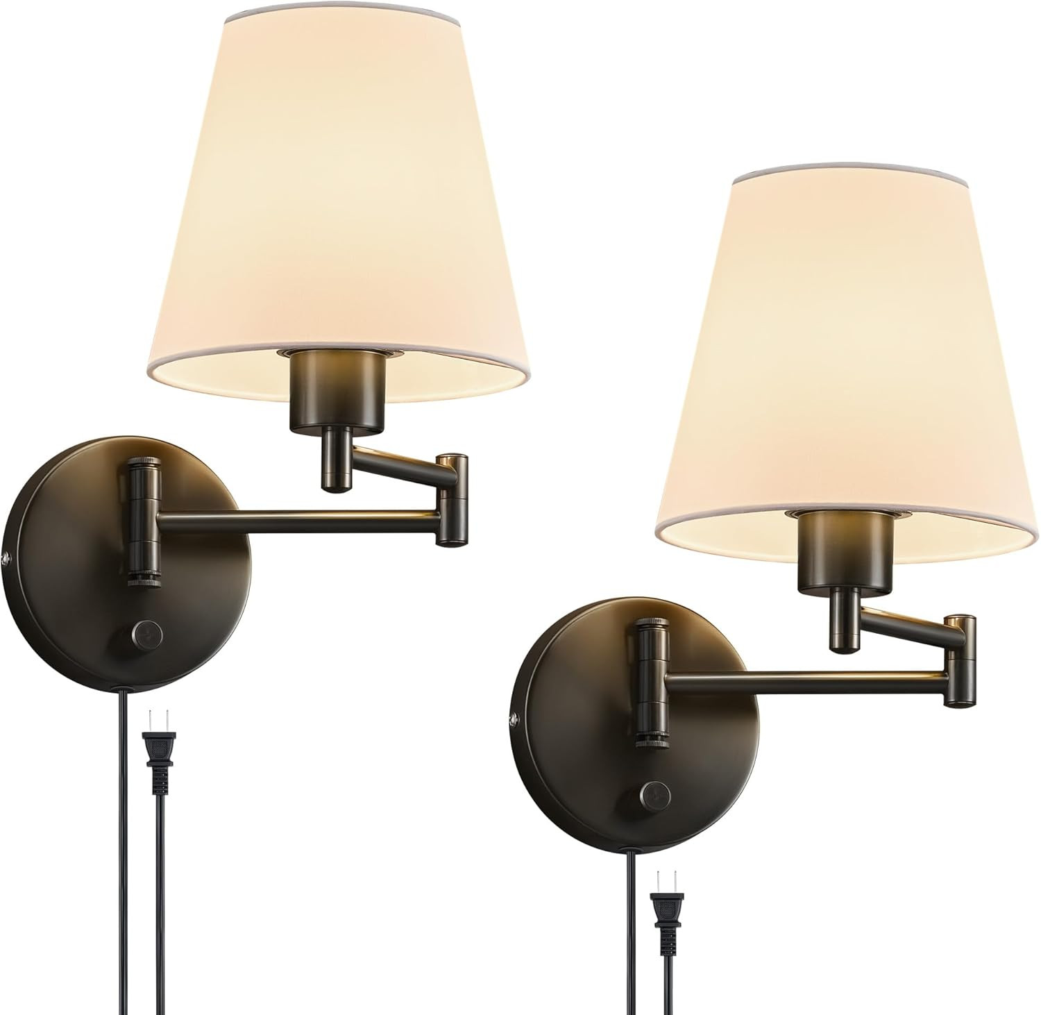 Wall Sconce Set of 2, Plug in & Hardwired Swing Arm Wall Lamps, Adjustable Wa…