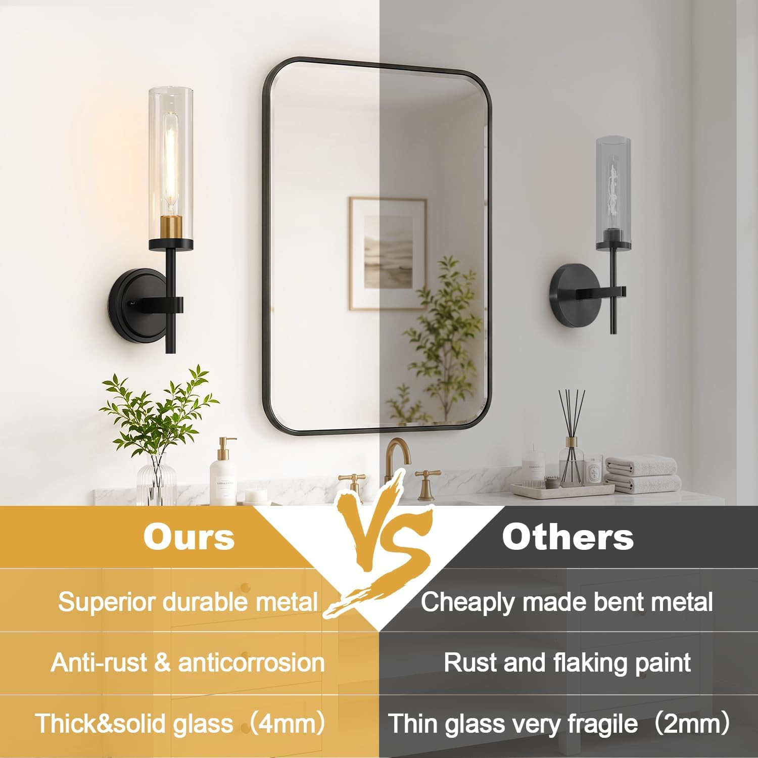 Black and Gold Hardwired Wall Sconces with Clear Glass for Modern Spaces