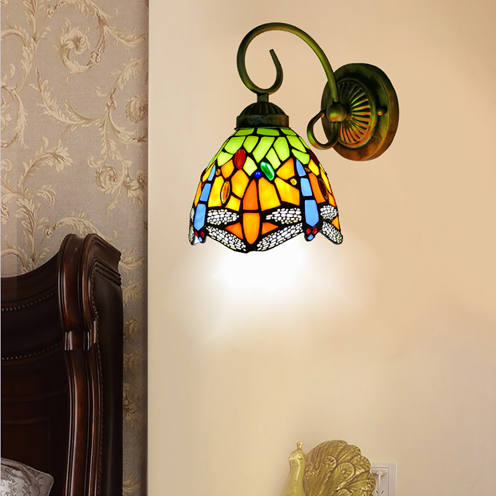 Sconce Vintage Baroque Wall Lamp Antique Stained Glass Wall Sconce 60W