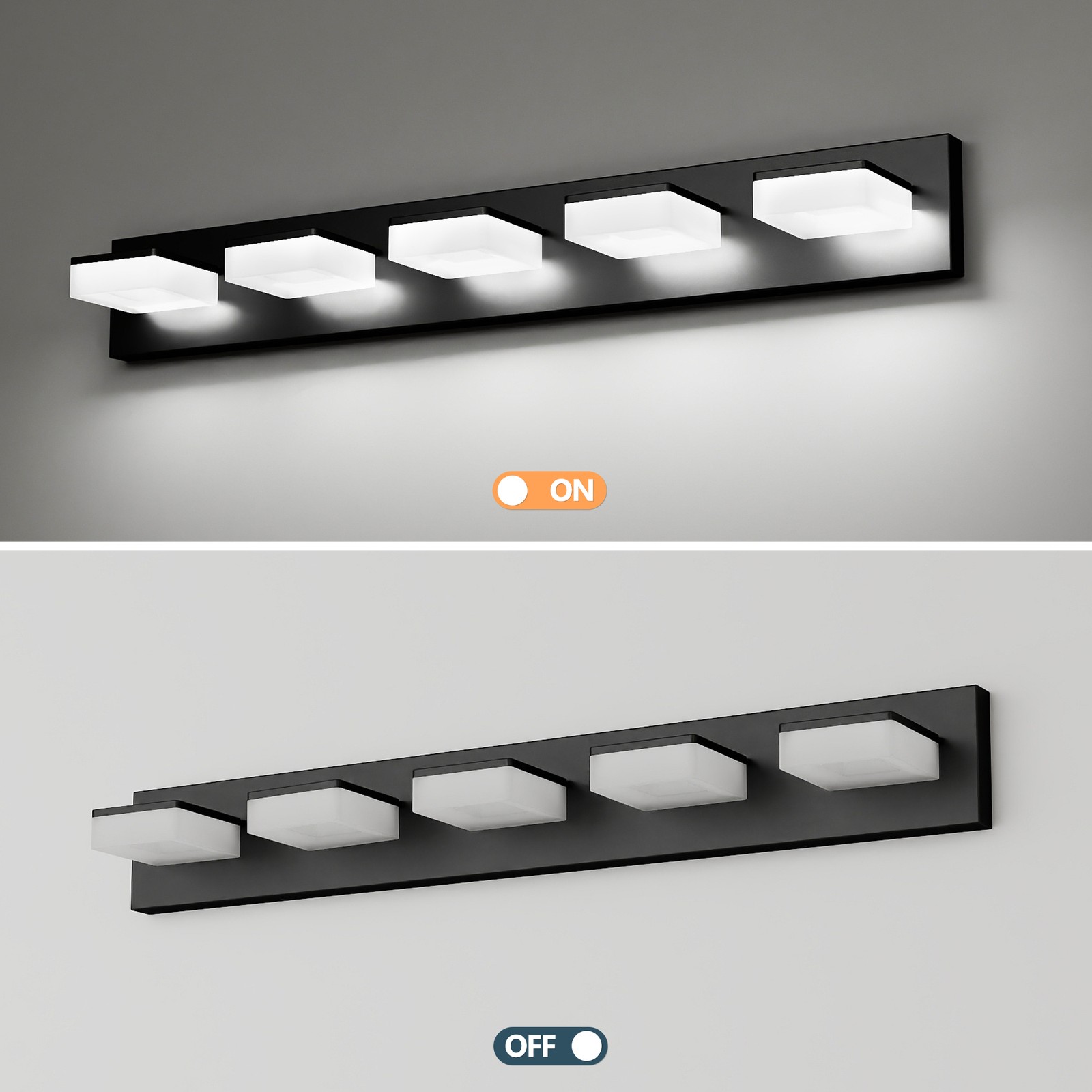 LED 5 Lights 32 Inch Black Modern Vanity Light Bathroom Over Mirror Wall Fixture