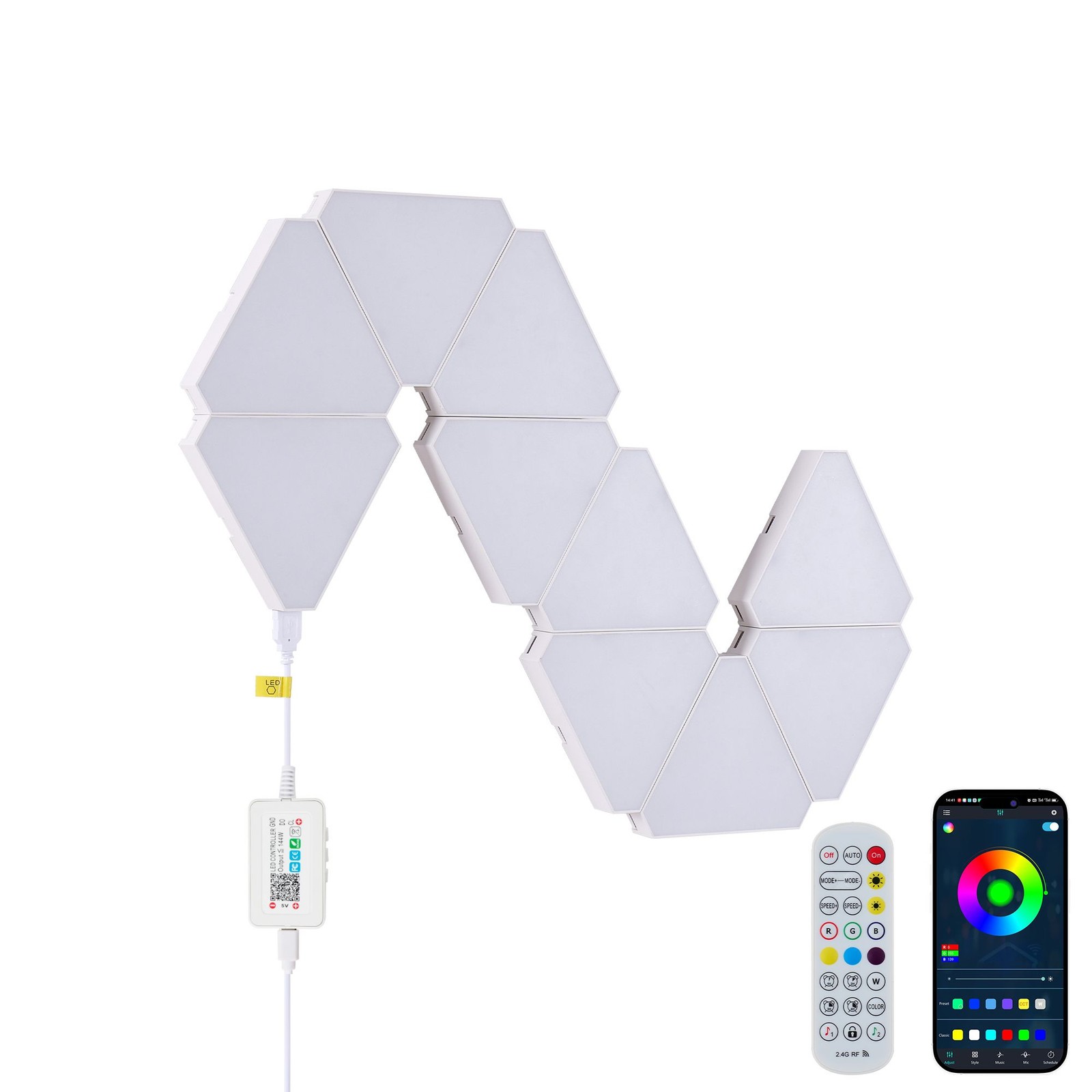 Triangular LED lights, 10 RGB wall panels, modular intelligent light panel w APP
