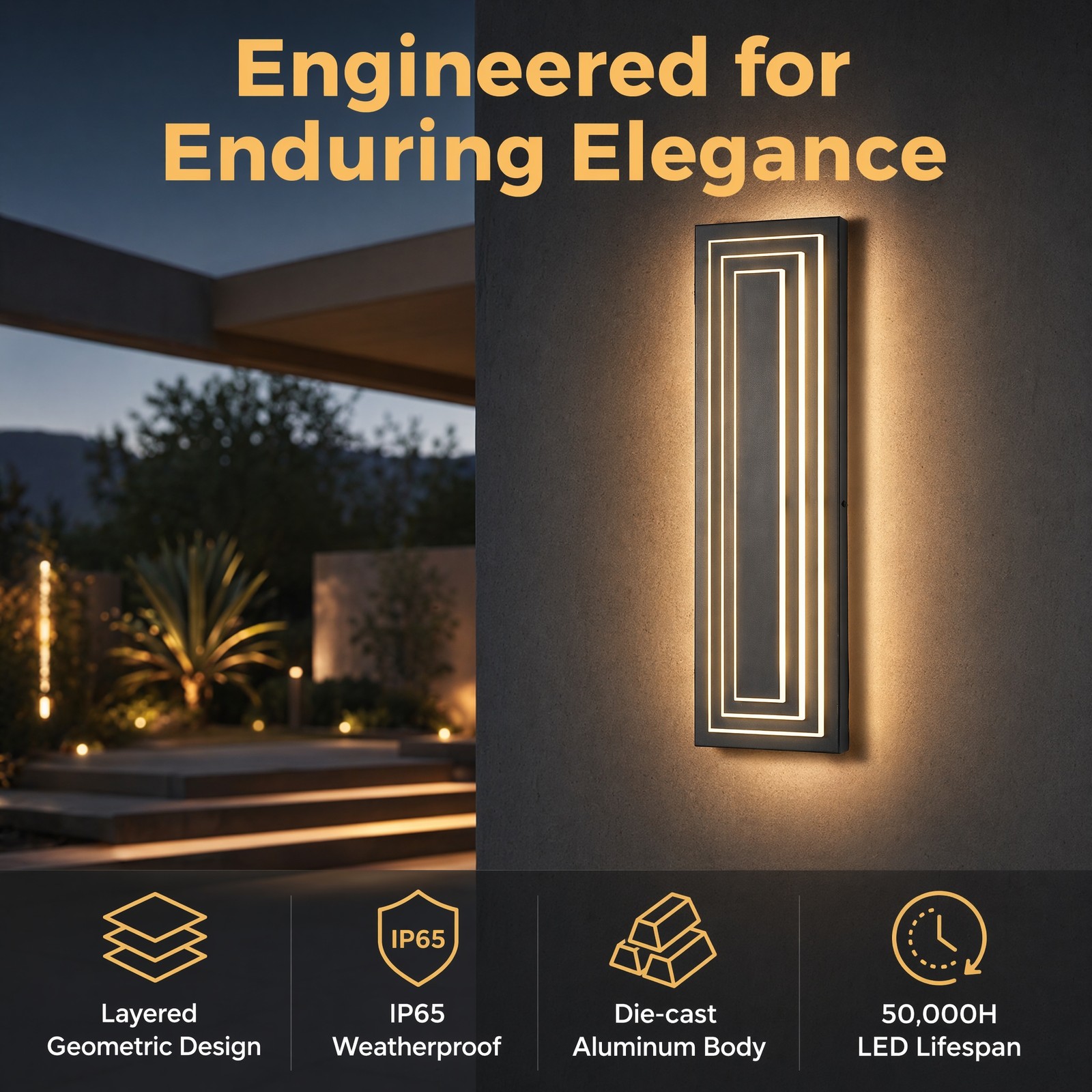 2 Pack 24» LED Outdoor Wall Light Modern Black 3-Tier Front Door Sconce Fixture