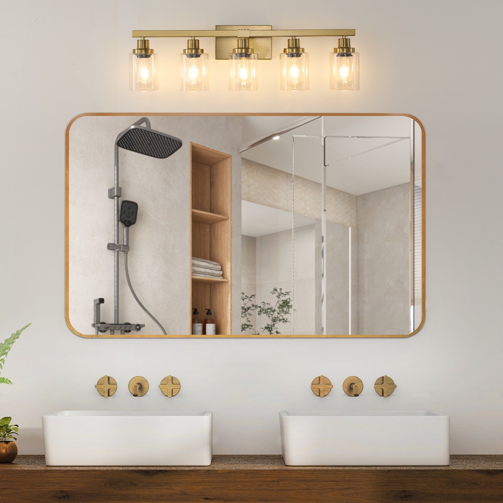 31 Inch 5 Lights LED Vanity Light Bathroom Mirror Wall Lamp Gold Modern Fixture