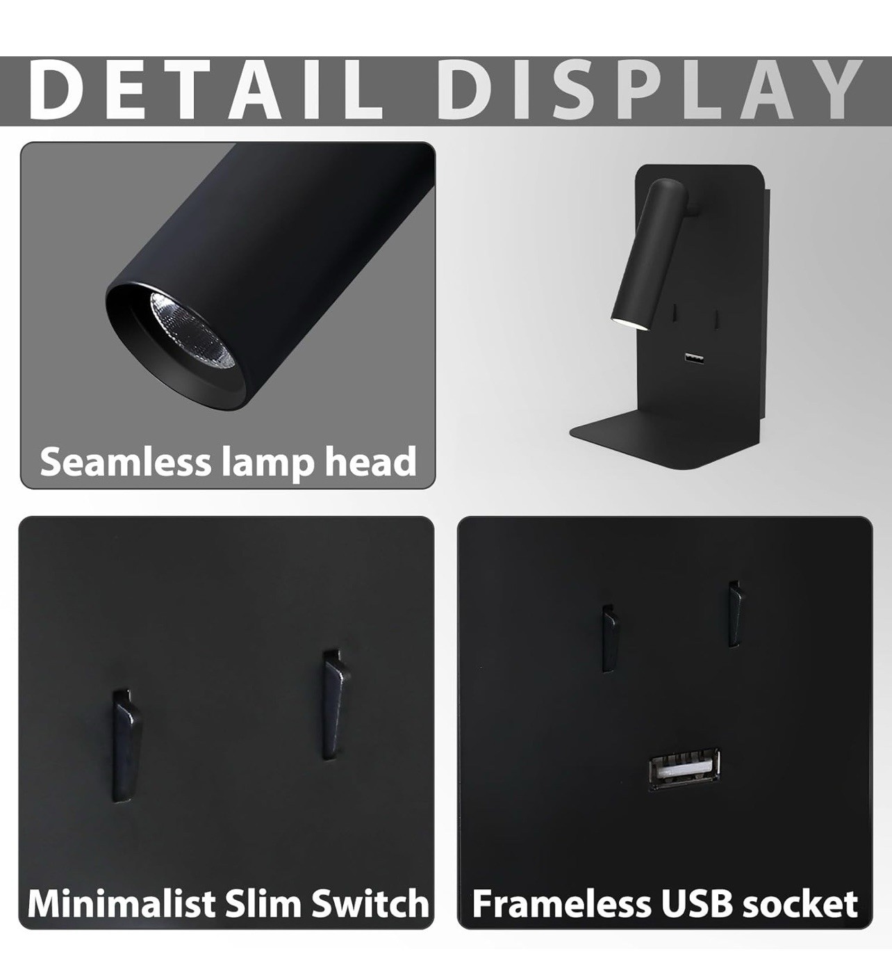 Wall Sconces Set of 2, Plug in Wall Mounted Reading Light, Black-2PCS
