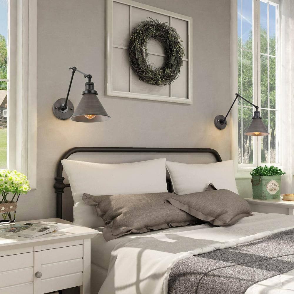 Brushed Gray Swing Arm, Modern 1-Light Black Bell Swing Arm Plug-In Wall Sconce