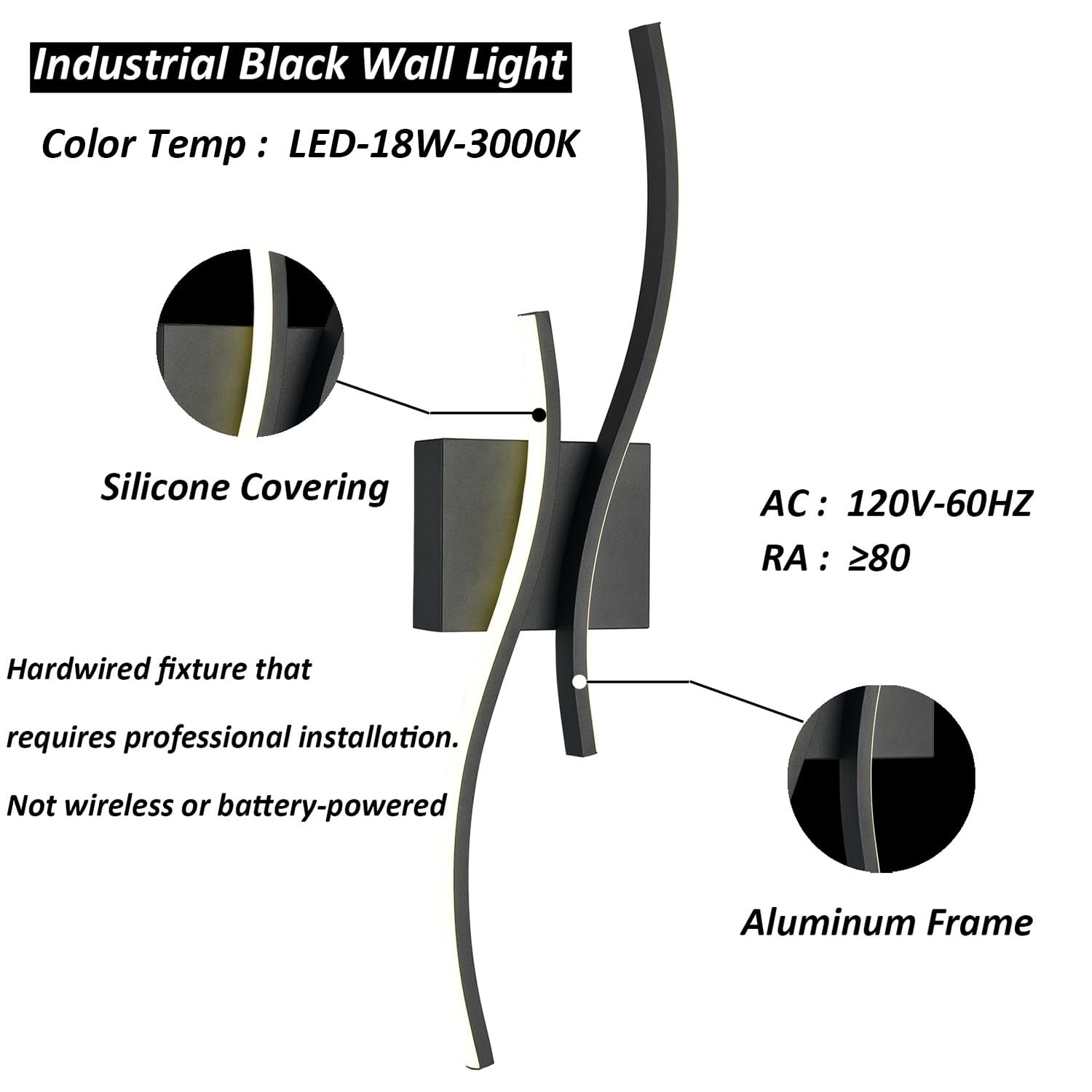Minimalist Industrial Black LED Wall Sconce – Modern 24″ Lighting Fixture