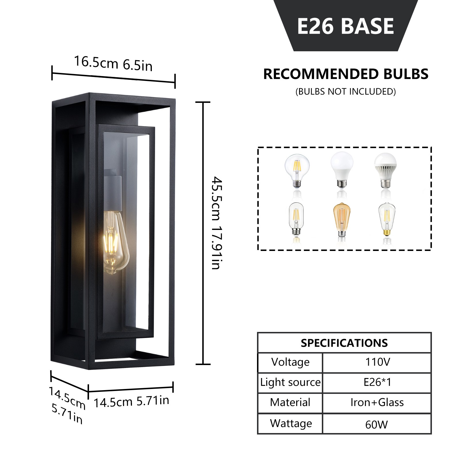 2 Pack 18″ Large Outdoor Porch Wall Light Exterior Lantern Sconce Patio Fixture