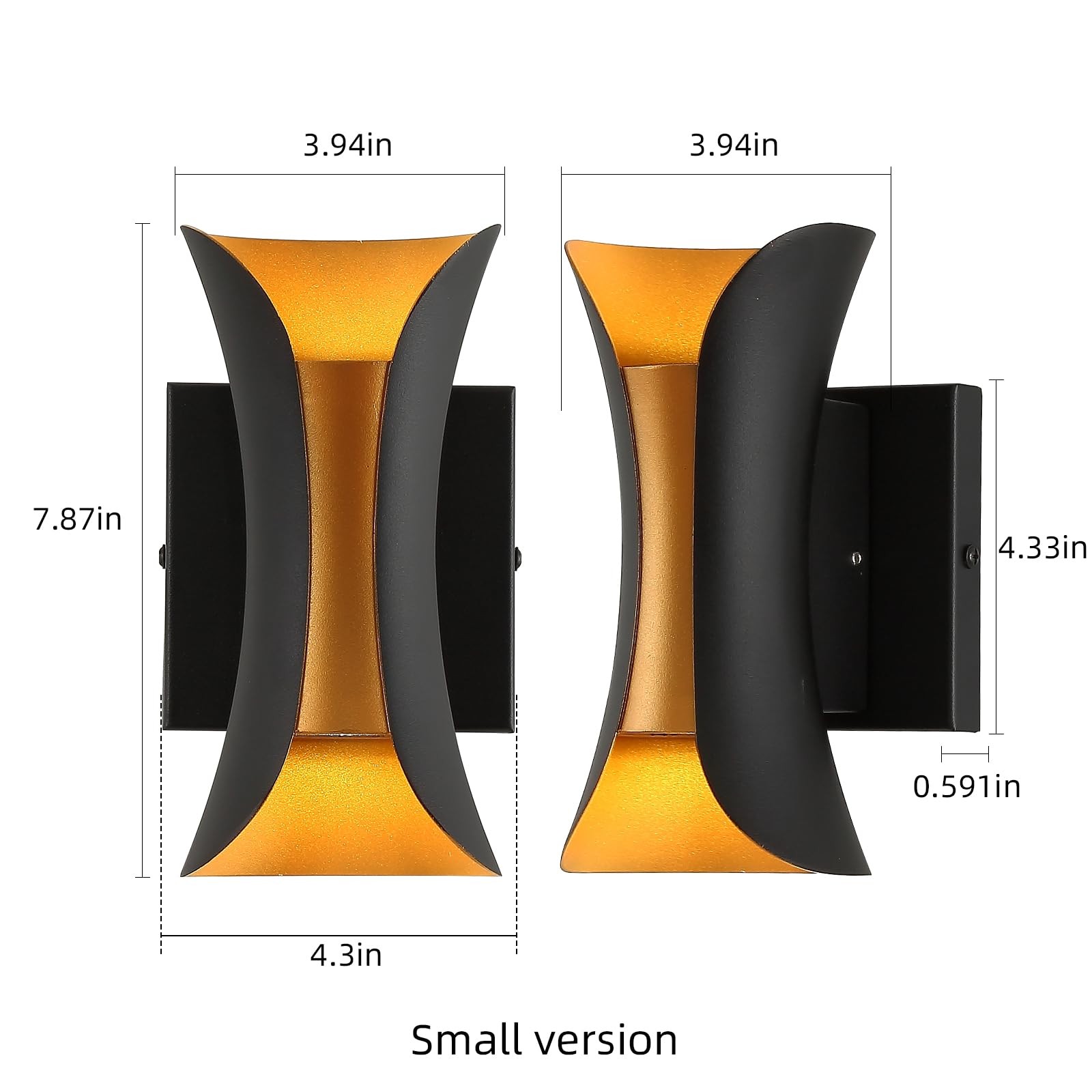 Wall Sconce Modern Indoor Outdoor Lights,7.9 inch IP65 Black and Gold LED Pat…