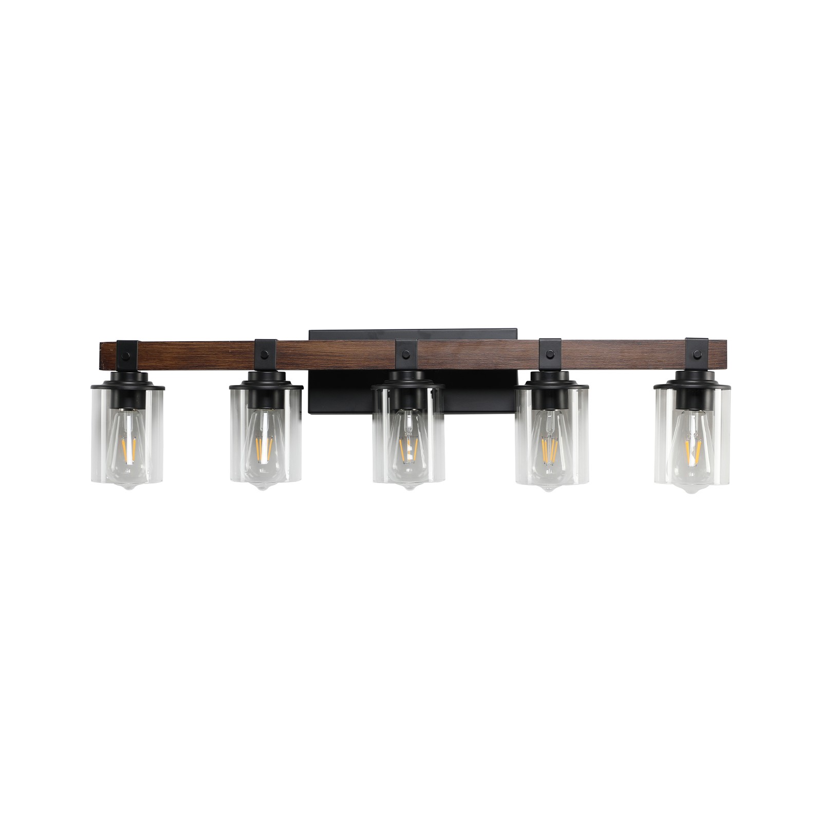 35 In Wall Sconce Wood Vanity Light LED Farmhouse Bathroom 5 Lights Clear Glass