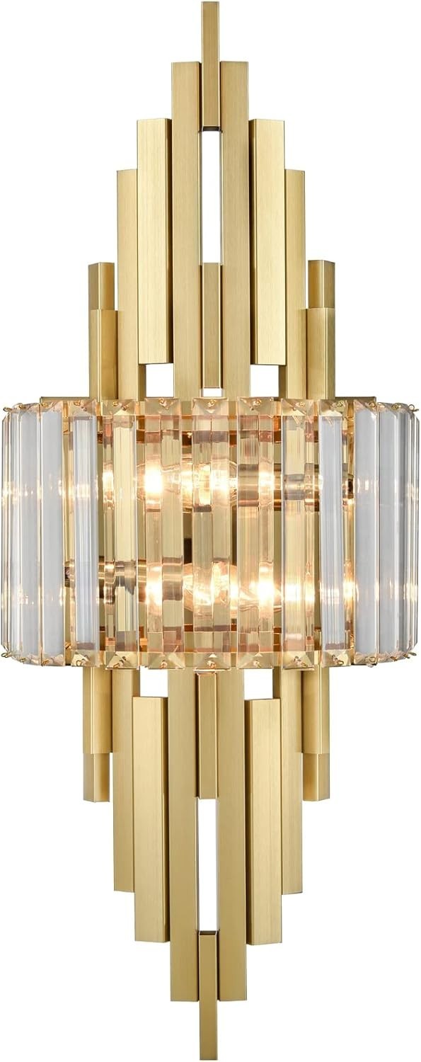 Modern Wall Sconces 2-Light Brushed Gold Wall Sconces Crystal Wall Light