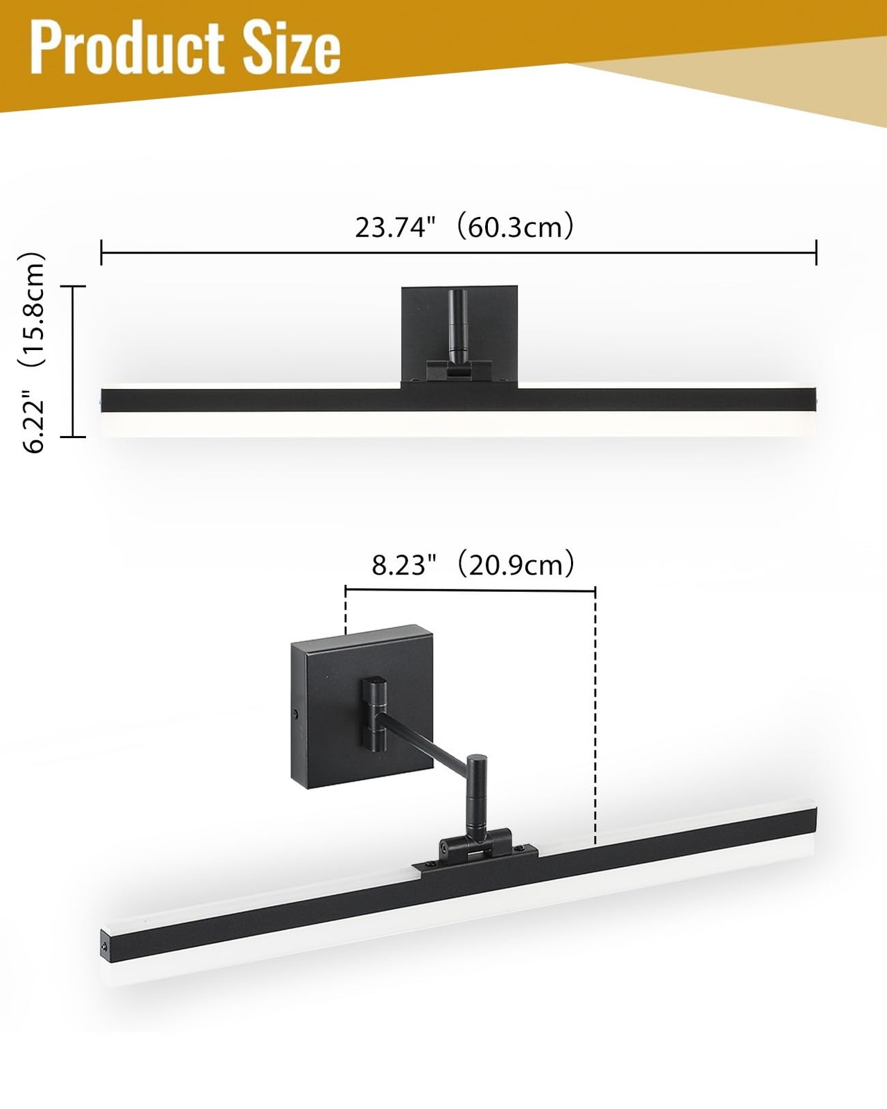 Modern LED Vanity Light 23.6 Inch Adjustable Rotatable Bathroom Sconce Black