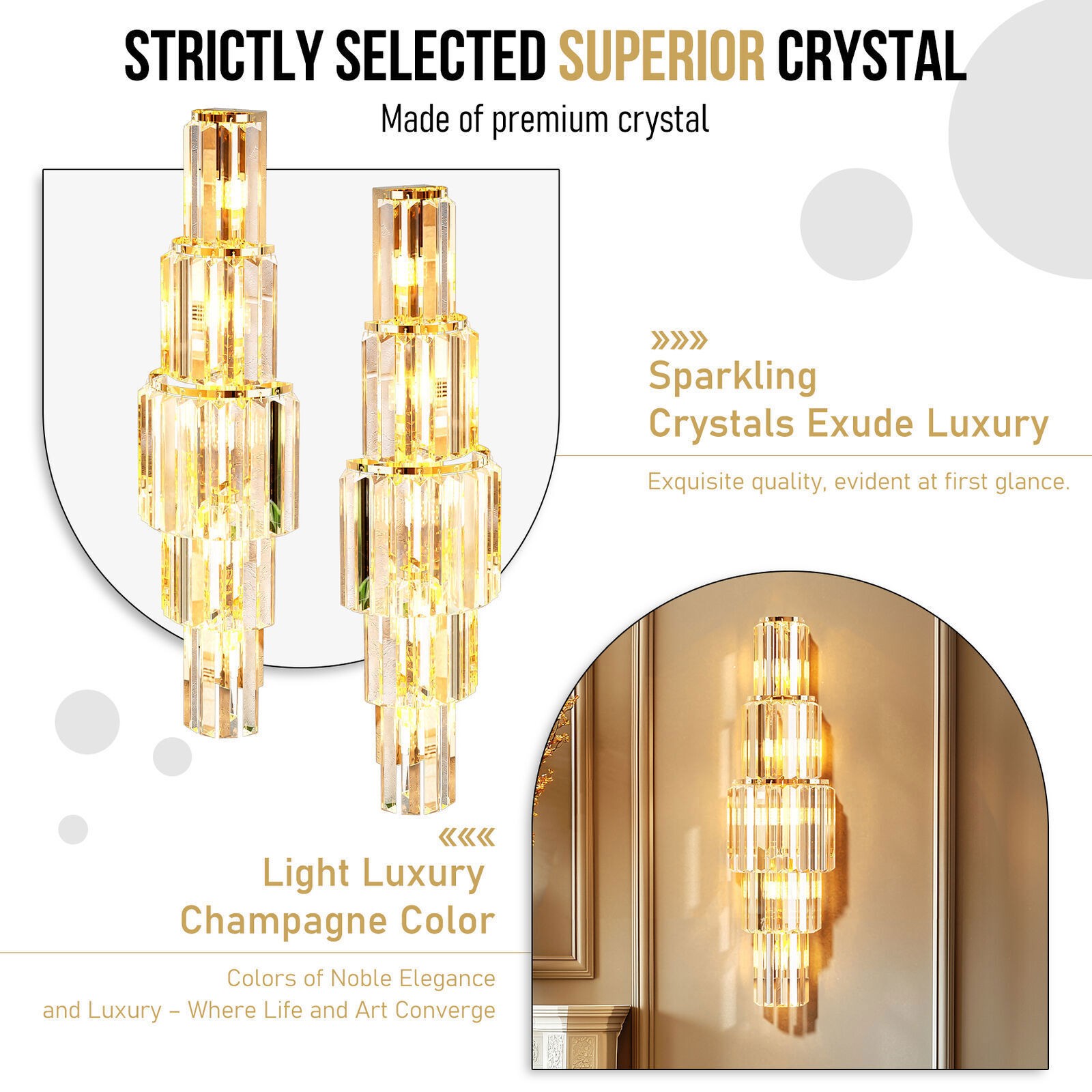 Bright Quality Gold Crystal Wall Sconce Light E14 Bulbs Bedside Lighting Fixture