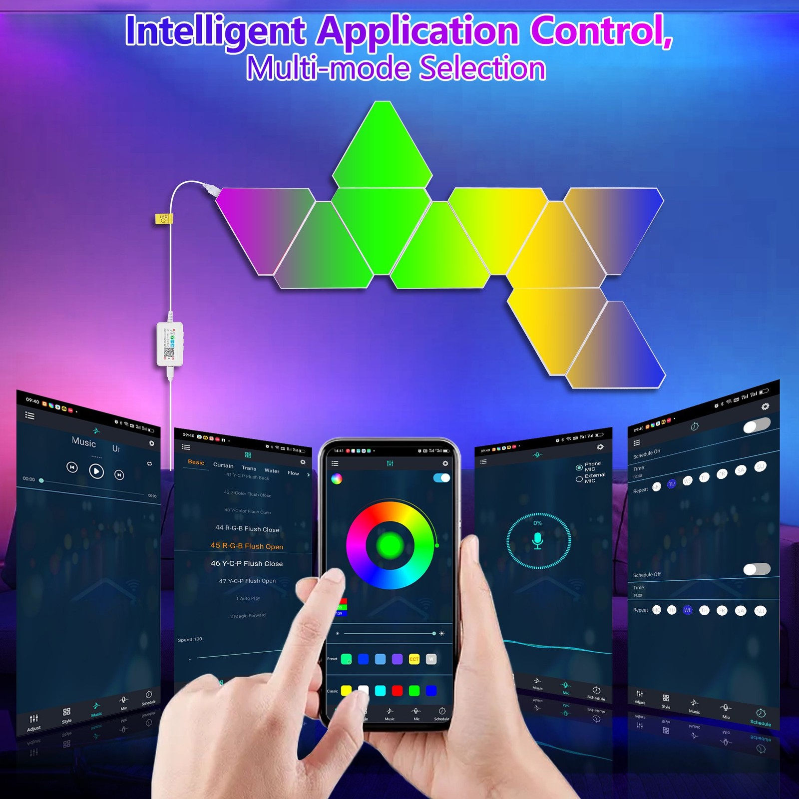 Triangular LED lights, 10 RGB wall panels, modular intelligent light panel w APP
