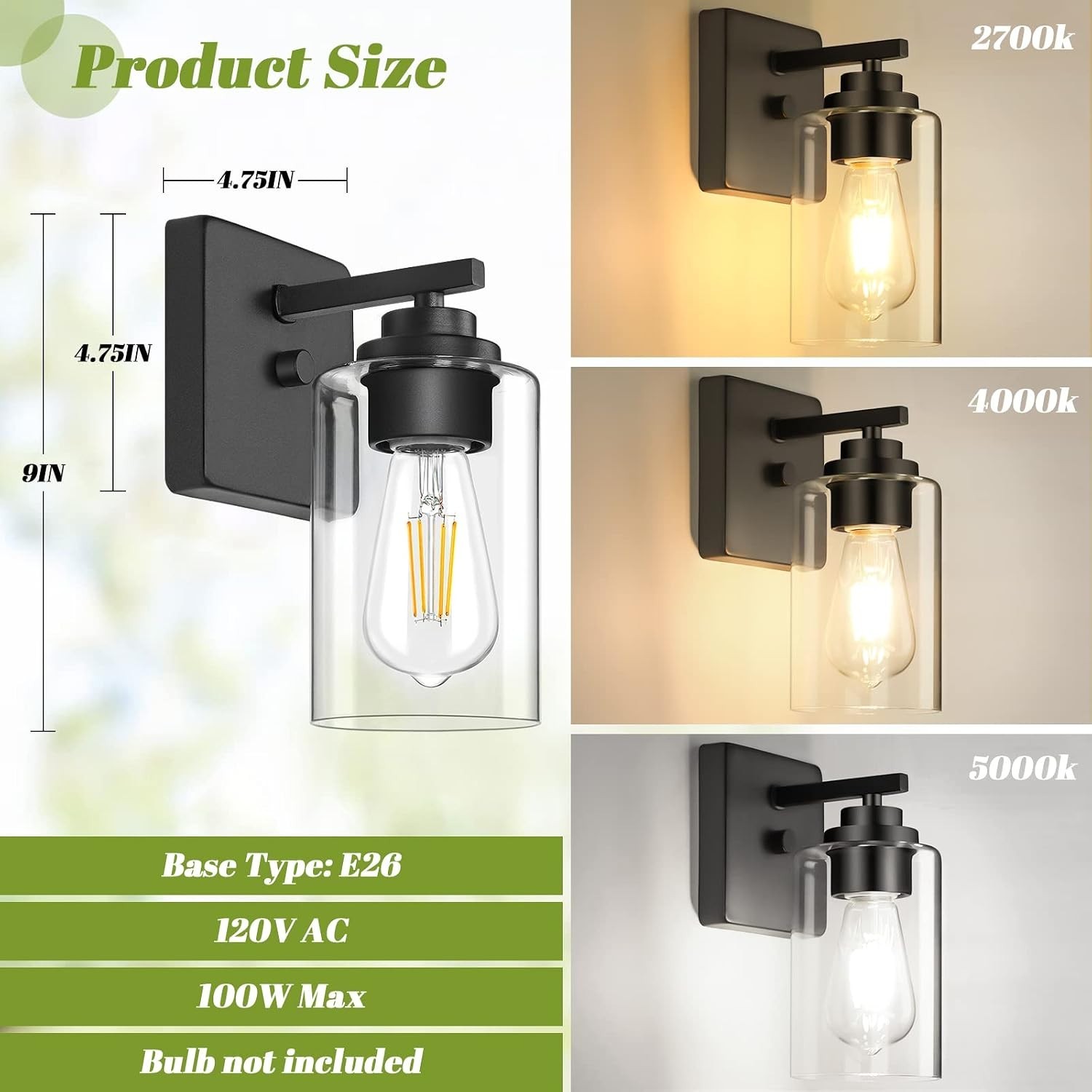 Wall Sconces Set of 2 Matte Black Modern Lighting Fixtures for Bathroom