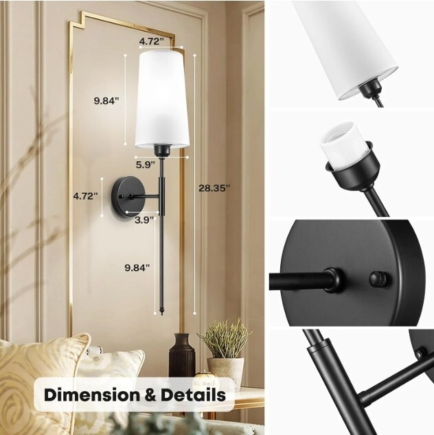 Battery Operated Wall Sconces with Remote Set of 2 Rechargeable Wall Light Black