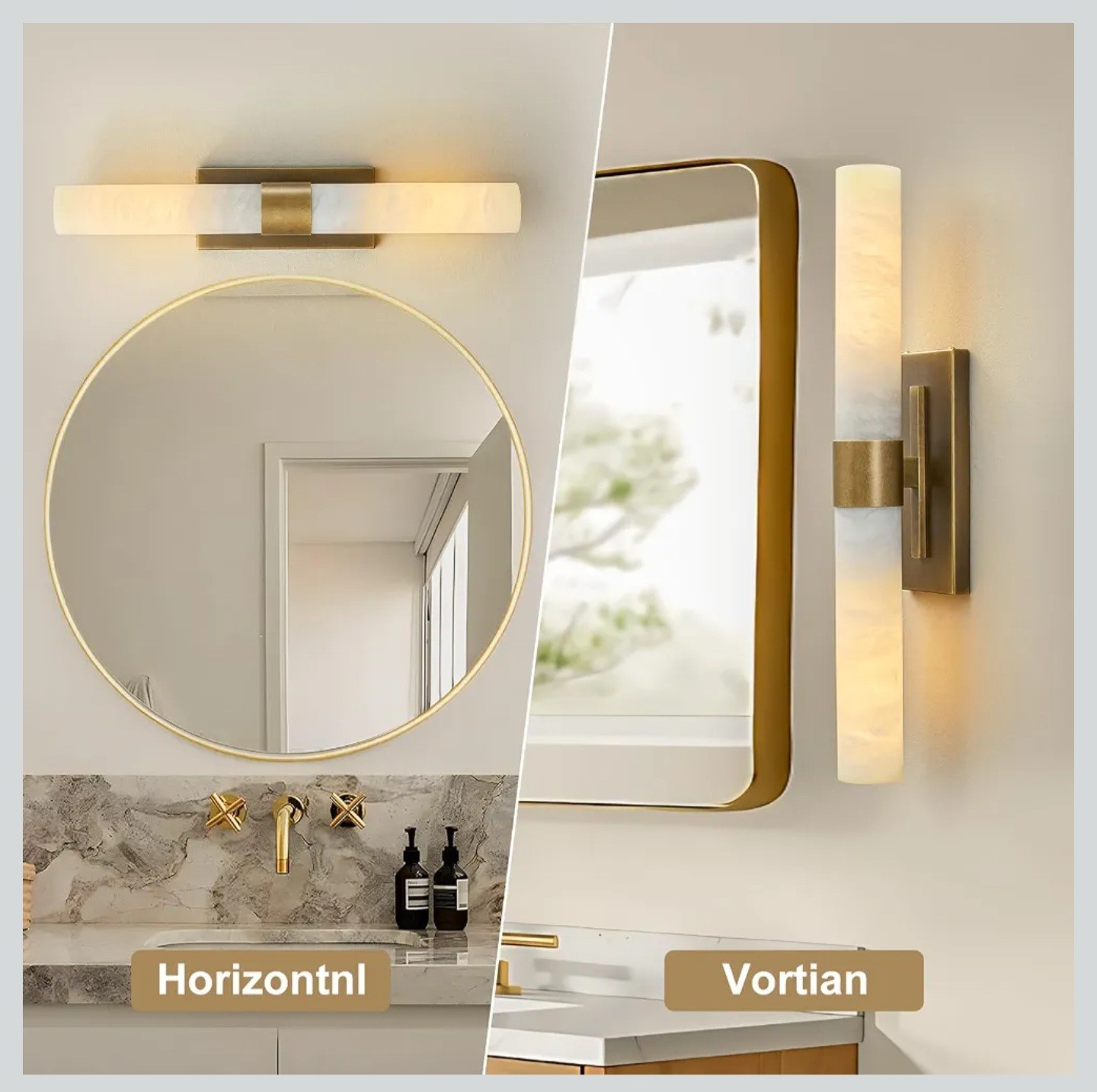Natural Alabaster Modern Bronze Marble Sconce Vintage Indoor Vanity Wall Light