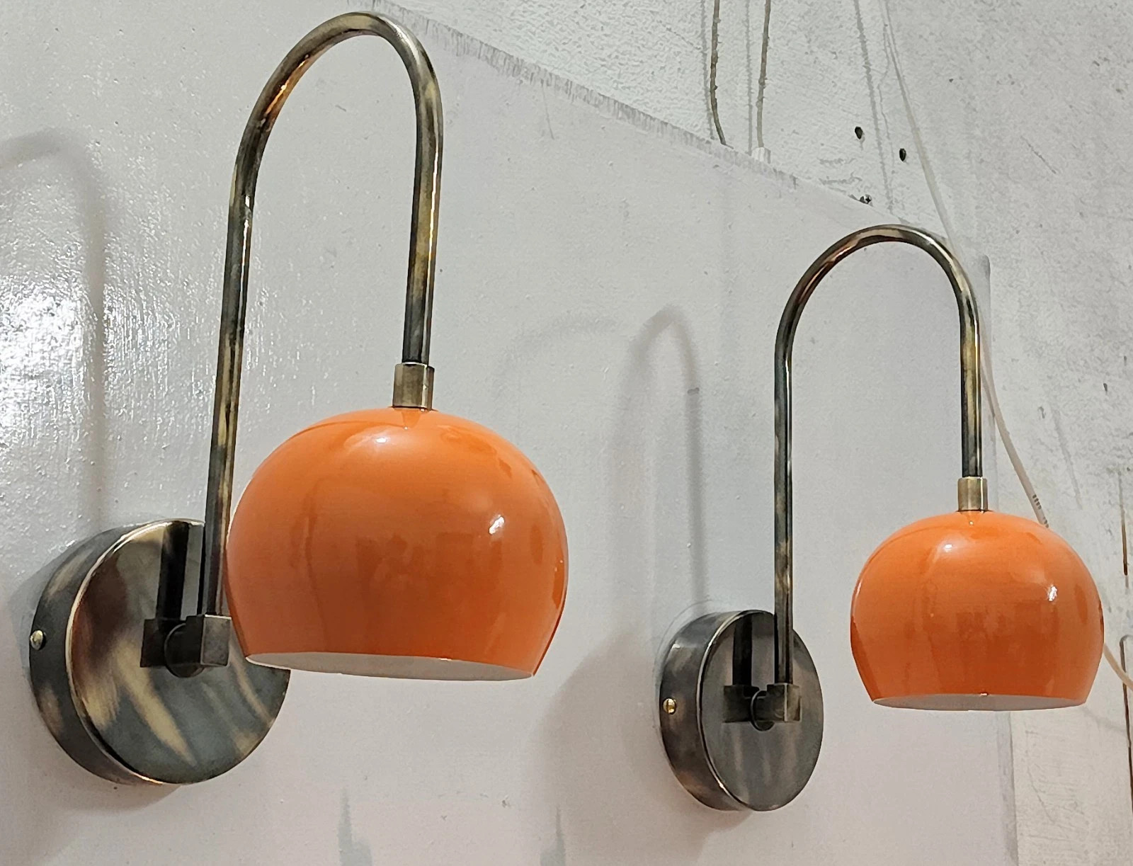 Mid Century Brass Wall Sconce Light – Orange Dome Shade Retro Fixture E12/E14/E2