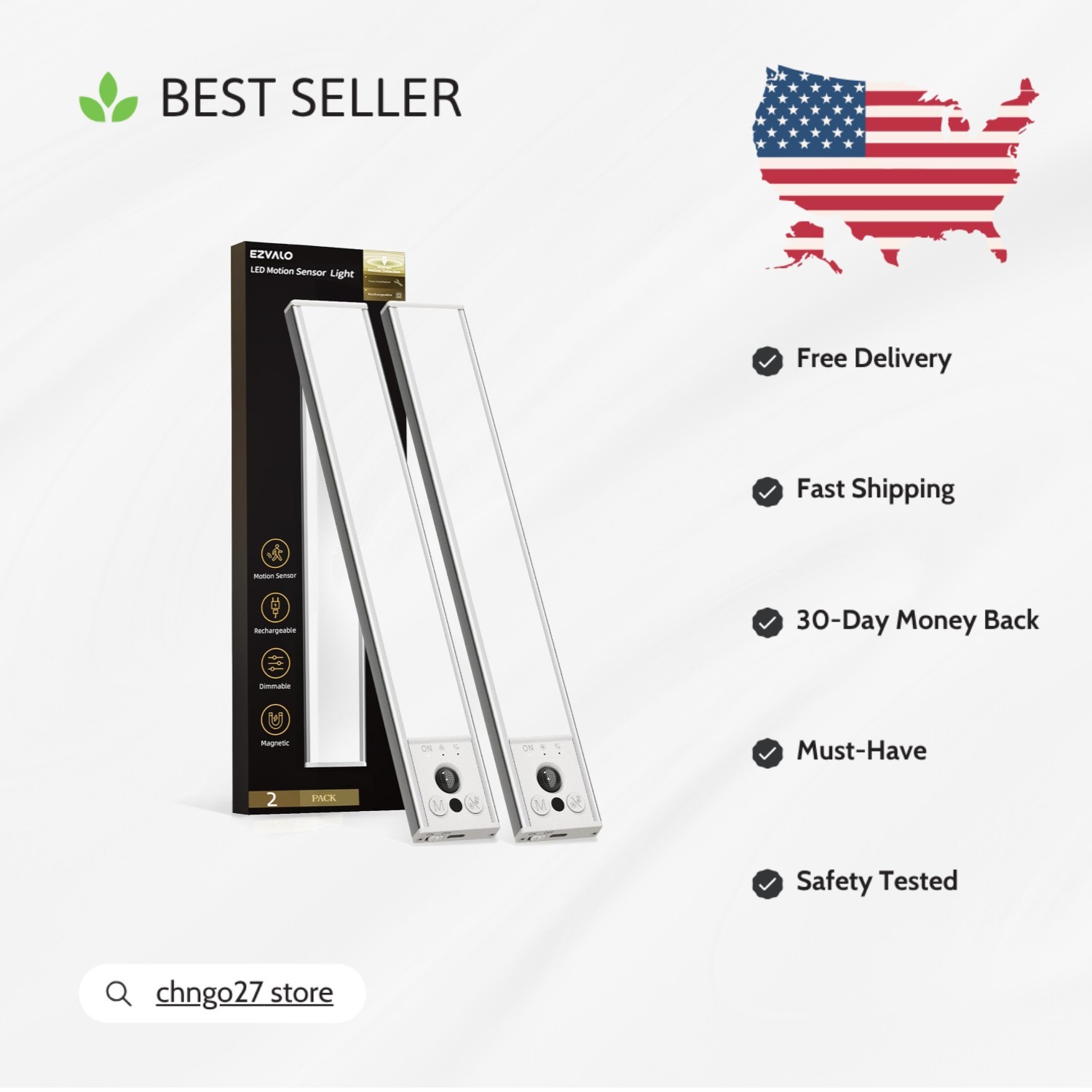10-Inch Rechargeable LED Motion Sensor Lights – Dimmable and Magnetic, 2 Pack