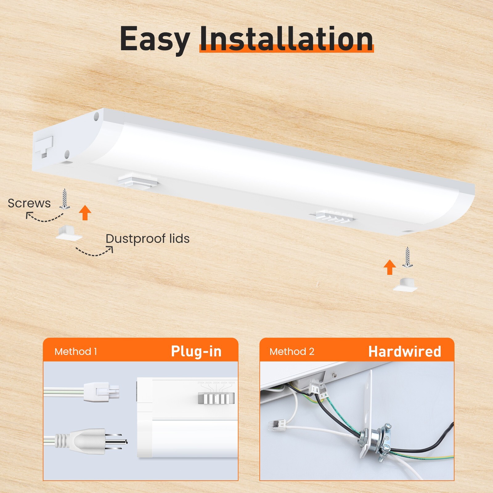LED 12»/18»/24» Under Cabinet Closet Light Hardwired Kitchen Lamp Linkable