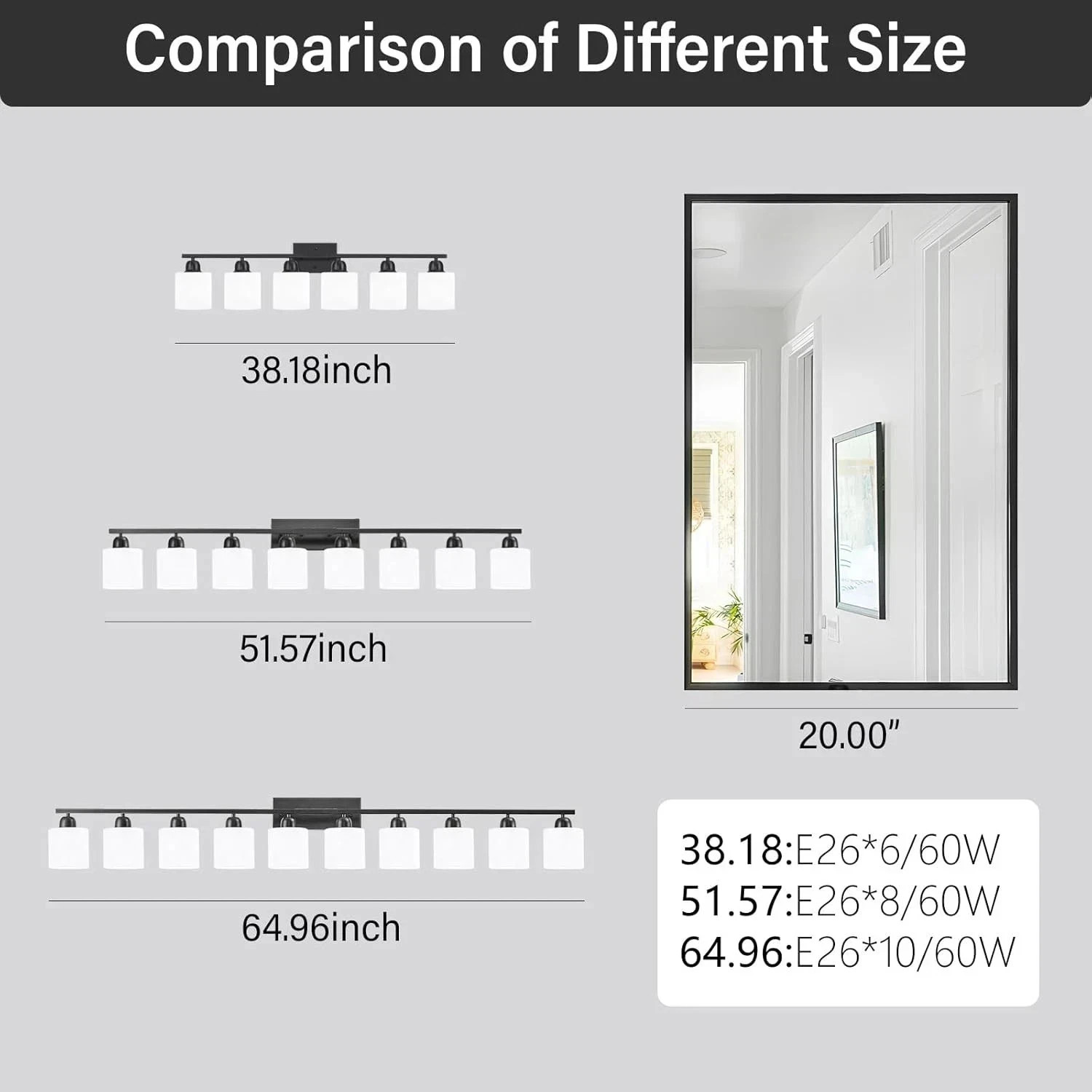 Black Bathroom Vanity Light Fixture with Frosted Glass Shades 51-Inch 8-Light