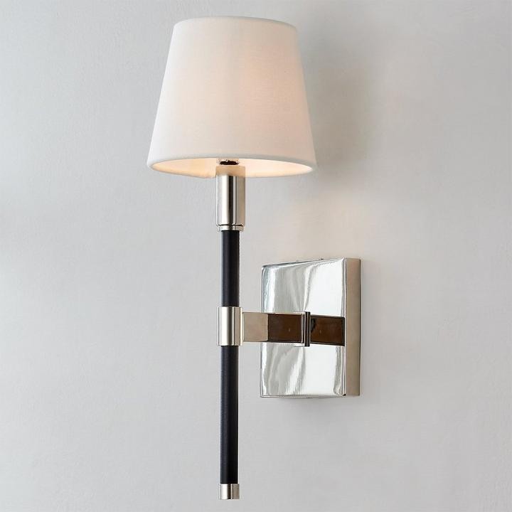 New Ralph Lauren Adjustable Wall Sconce Light in Black Leather & Silver 20–27″H