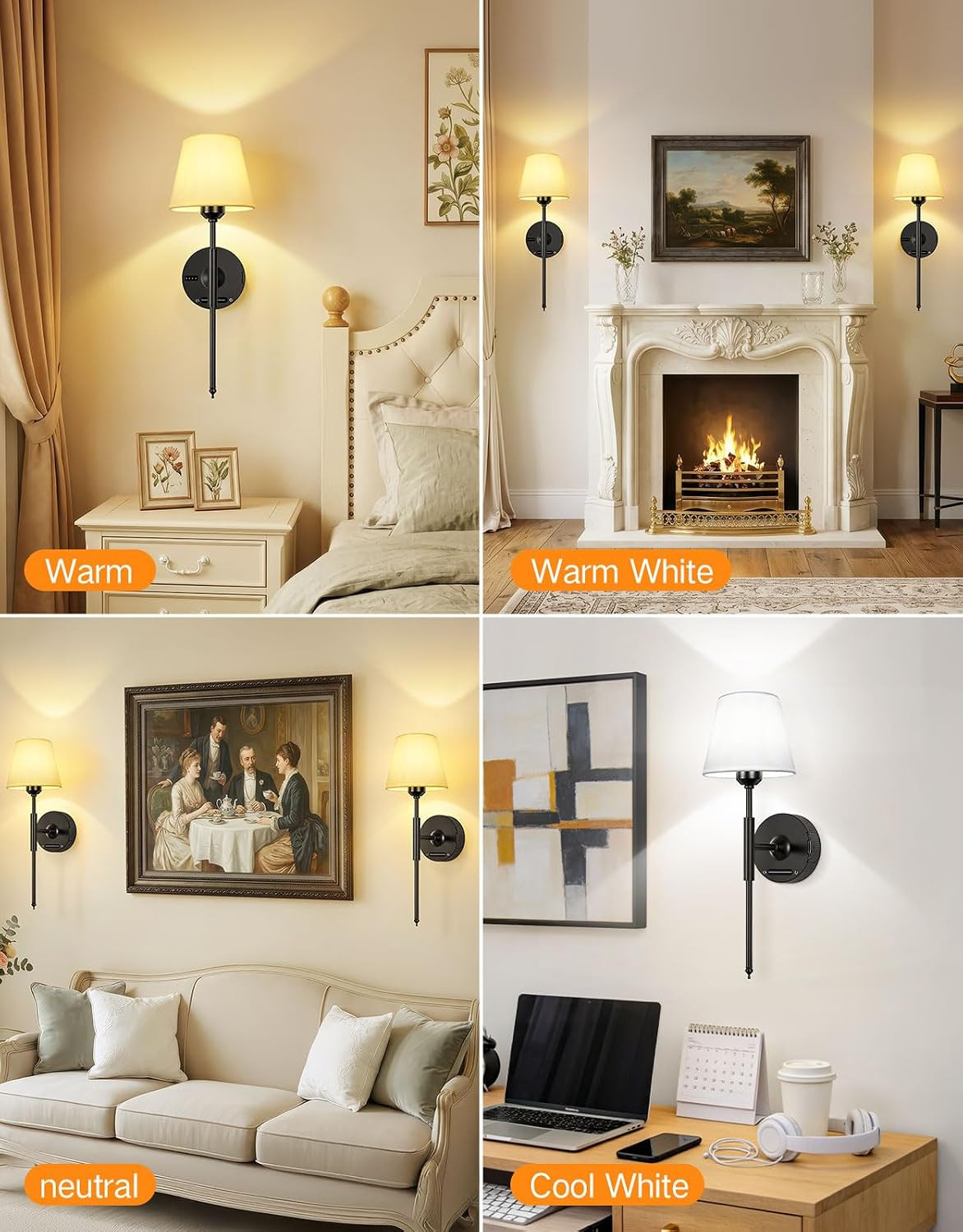 Rechargeable Wall Sconce Set of 2 with Remote, Dimmable & 3 Color Temps