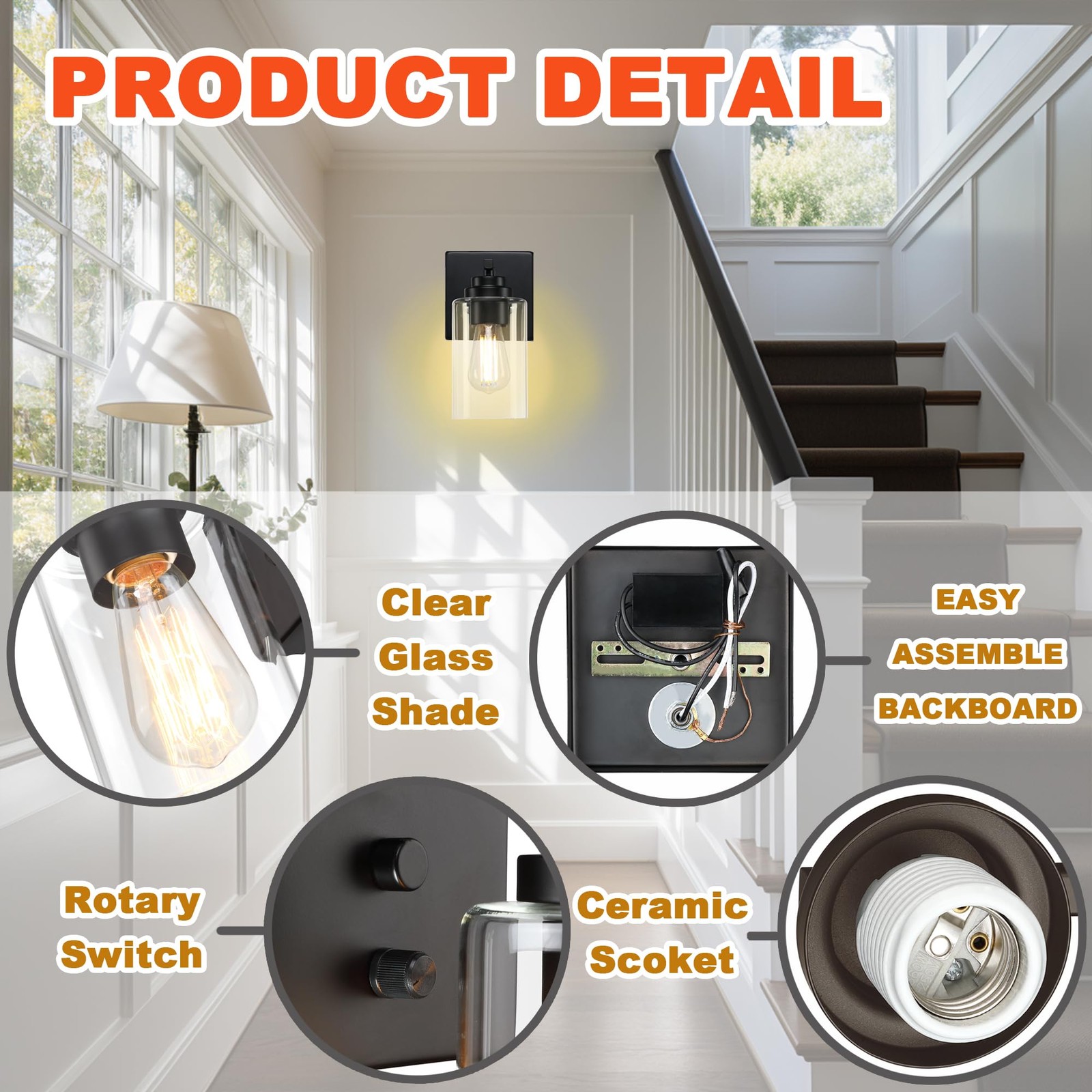 Loyareal Dimmable Wall Sconces Set of 2 Bedsides Lamps with Rotary Switch E26
