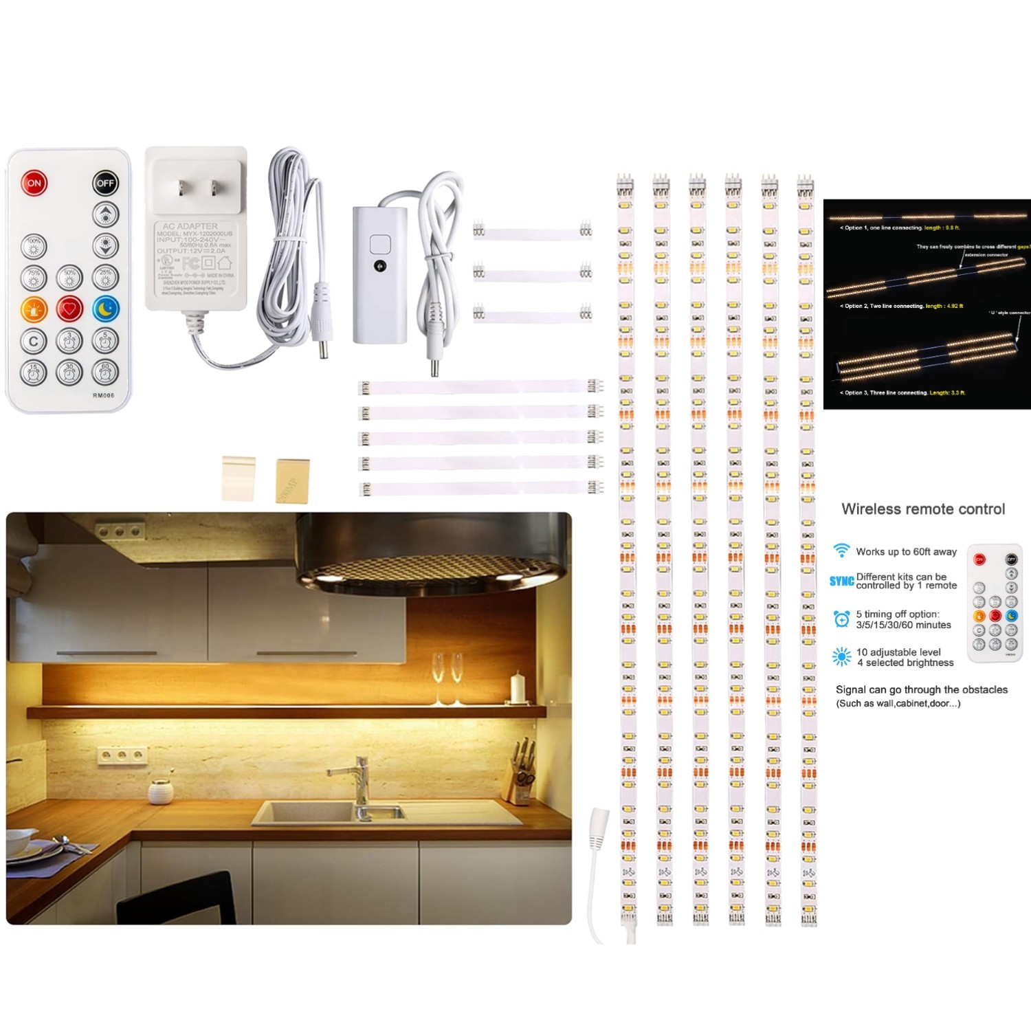 1500lm LED Under Cabinet Lights: 6 PCS Dimmable Strip Lights with Remote Dimmer