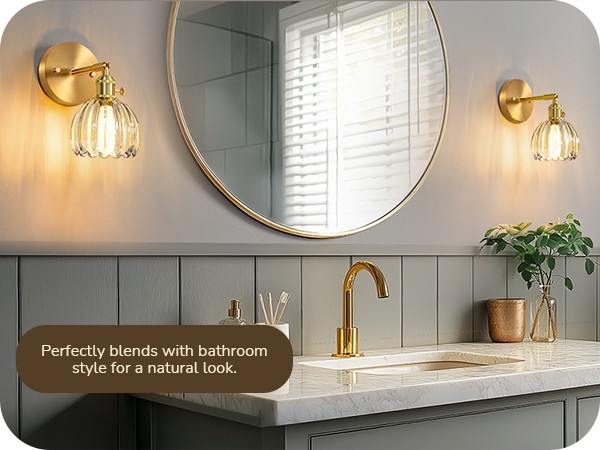 EDISHINE Vintage Brass Gold Vanity Lights, 180° Adjustable Head, Rotary Switch