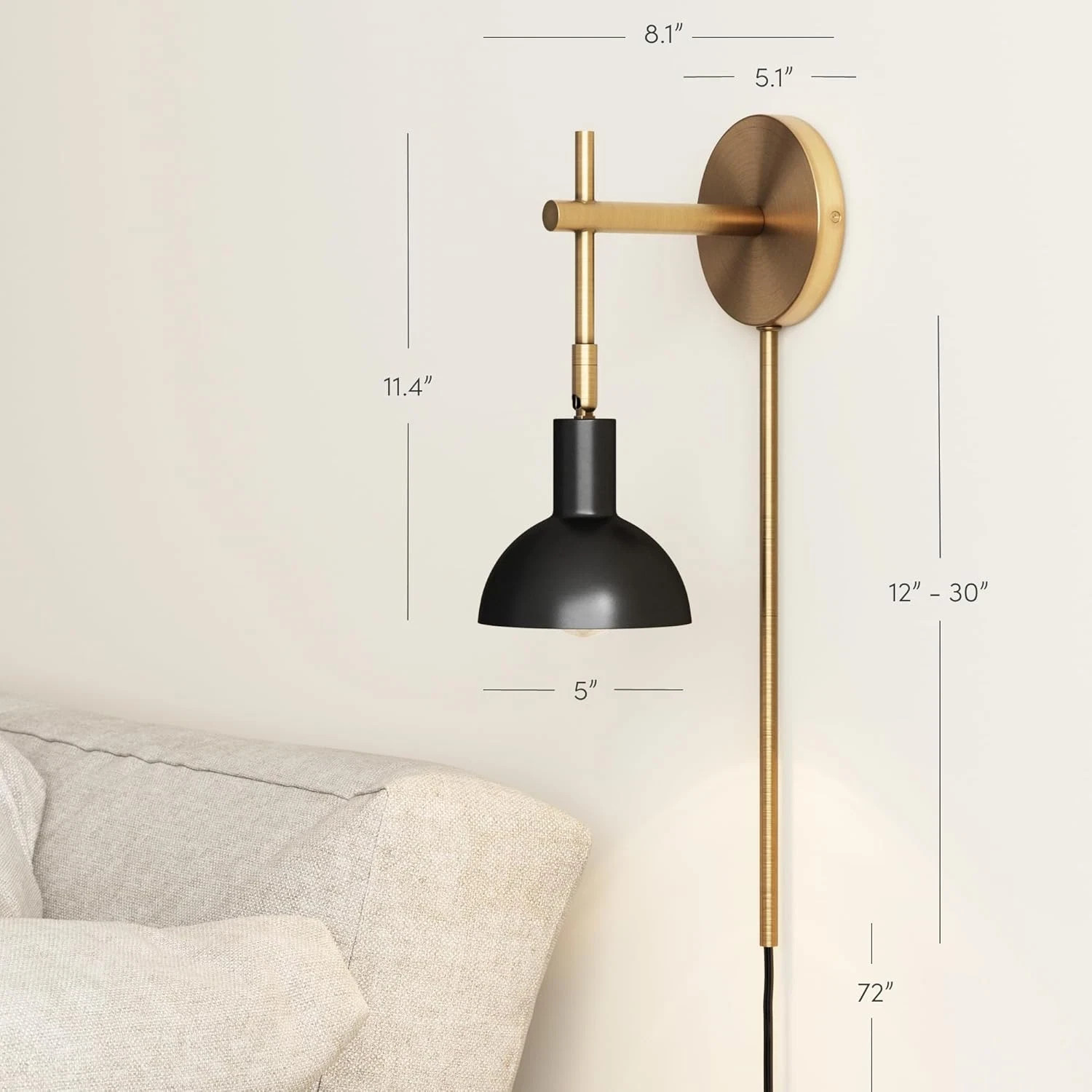 Tamlin Vintage Brass & Black Wall Light Sconce with Switch for Any Room