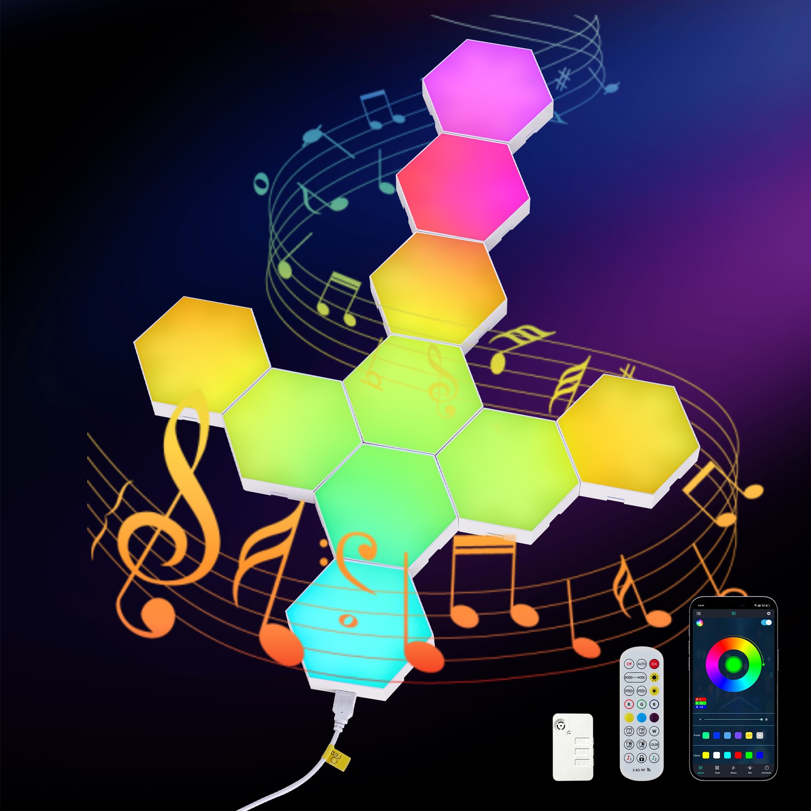 Hexagon Light Panels Smart RGB LED Wall Lamp Music Sync Multicolor Gaming Lights