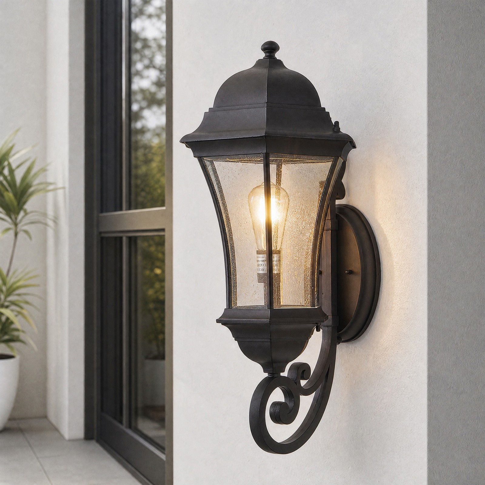 27″ Outdoor Large Wall Light Dusk to Dawn Black Aluminum Porch Sconce Fixture