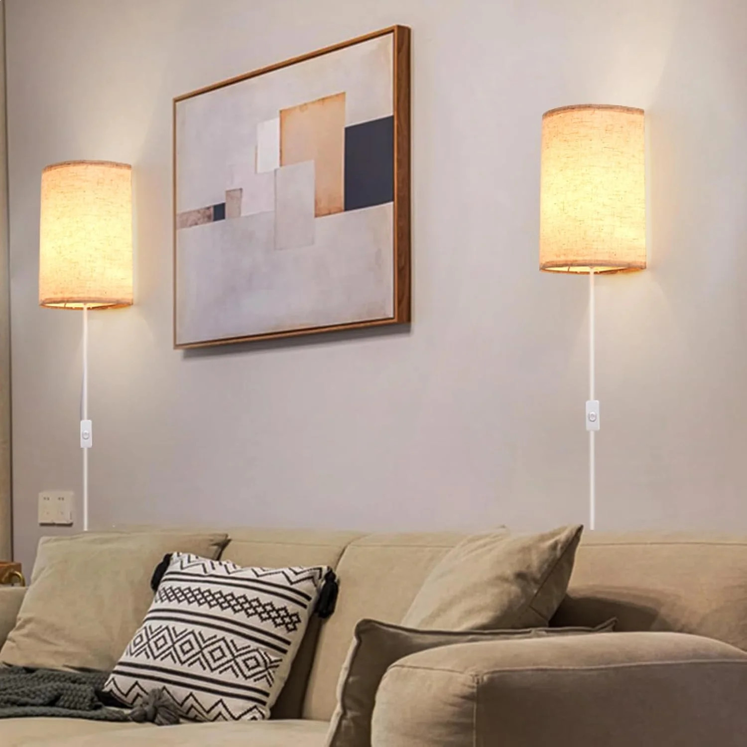 Industrial Plug-in Wall Sconce Set of Two with Vintage On Off Switch