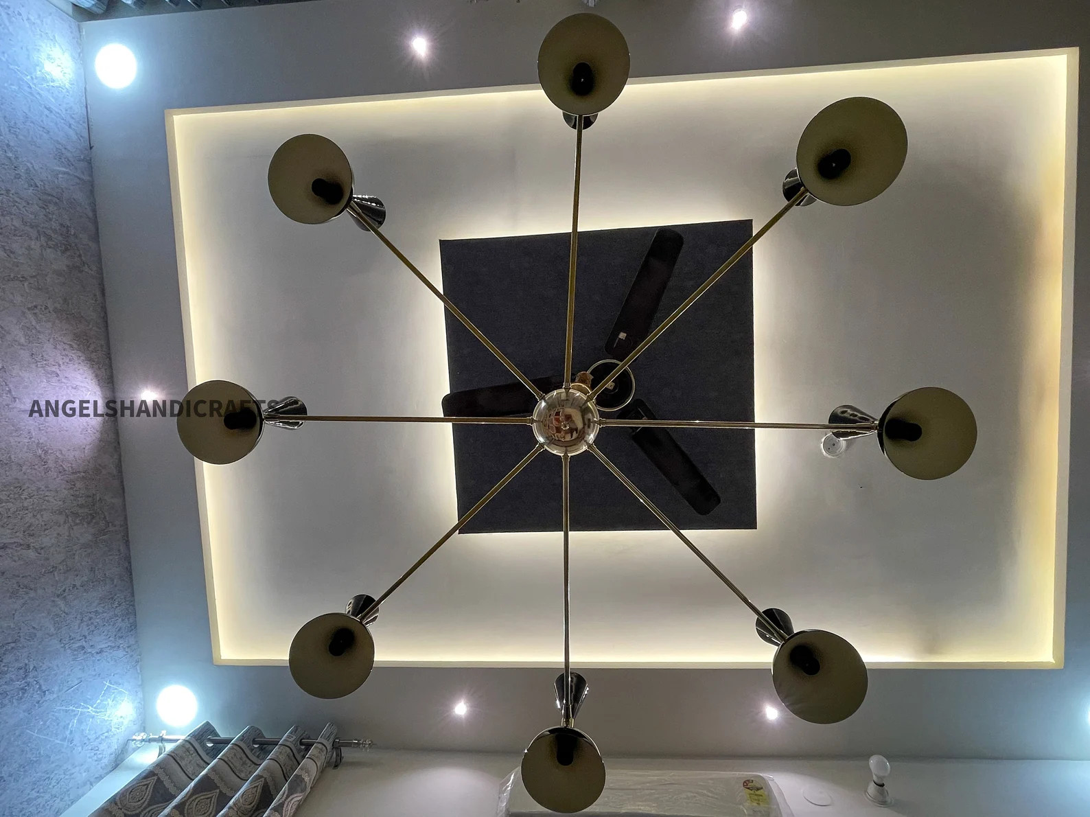8 Arm Handmade Brass Chandelier: Sputnik Pendant Ceiling Light For Bedroom