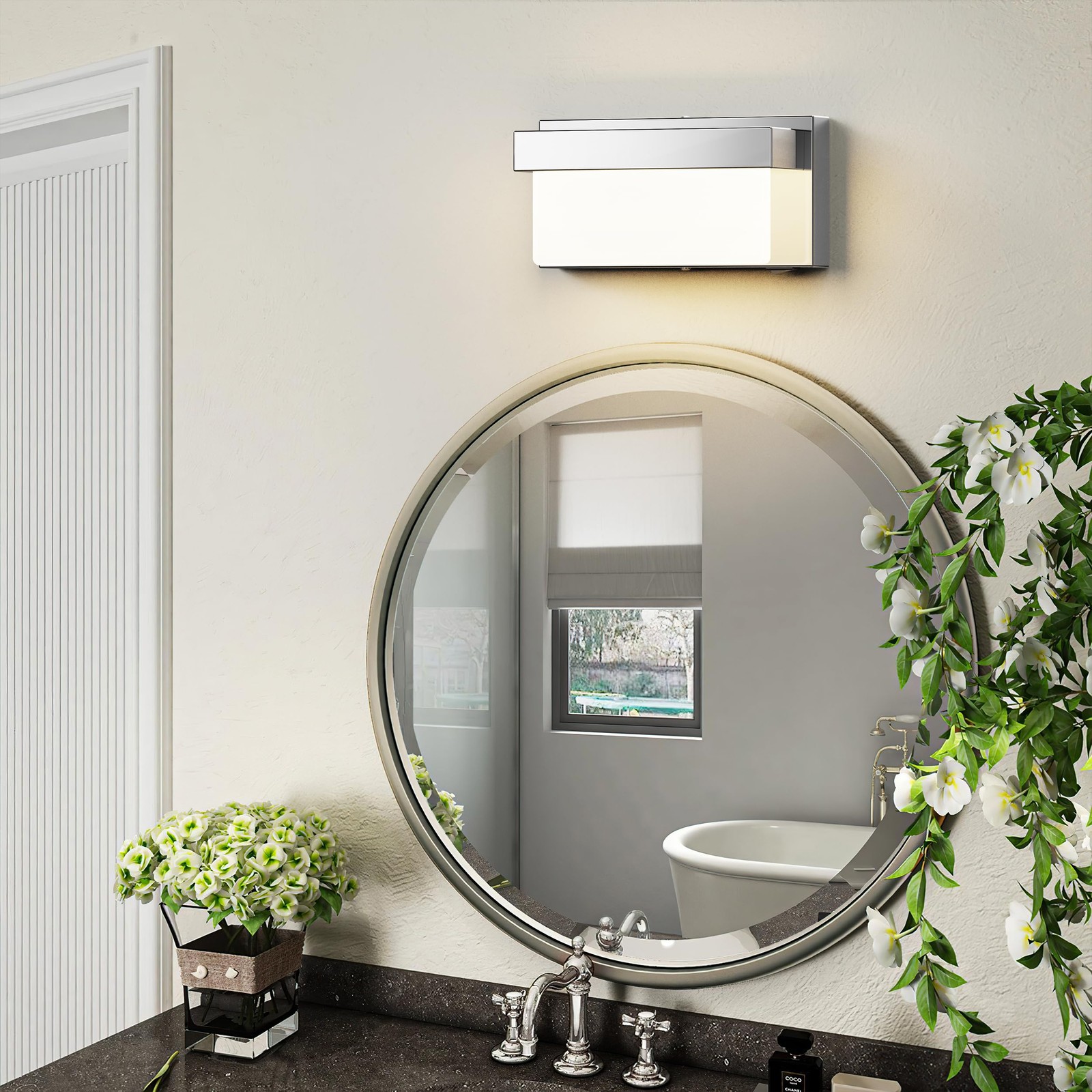 Wall Sconce Chrome Wall Light with On/Off Switch 8 inch LED Wall Lamp Acrylic La
